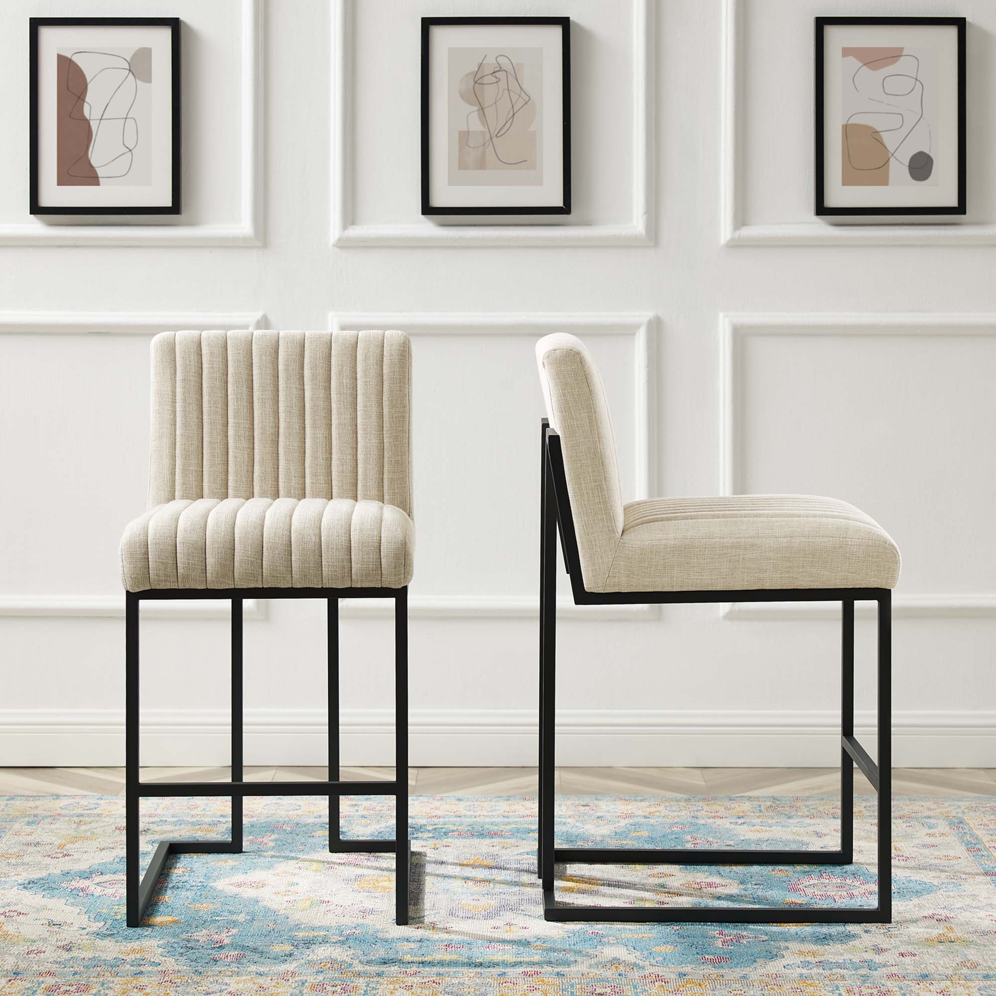 Modway Indulge Channel Tufted Fabric Counter Stools Set of 2