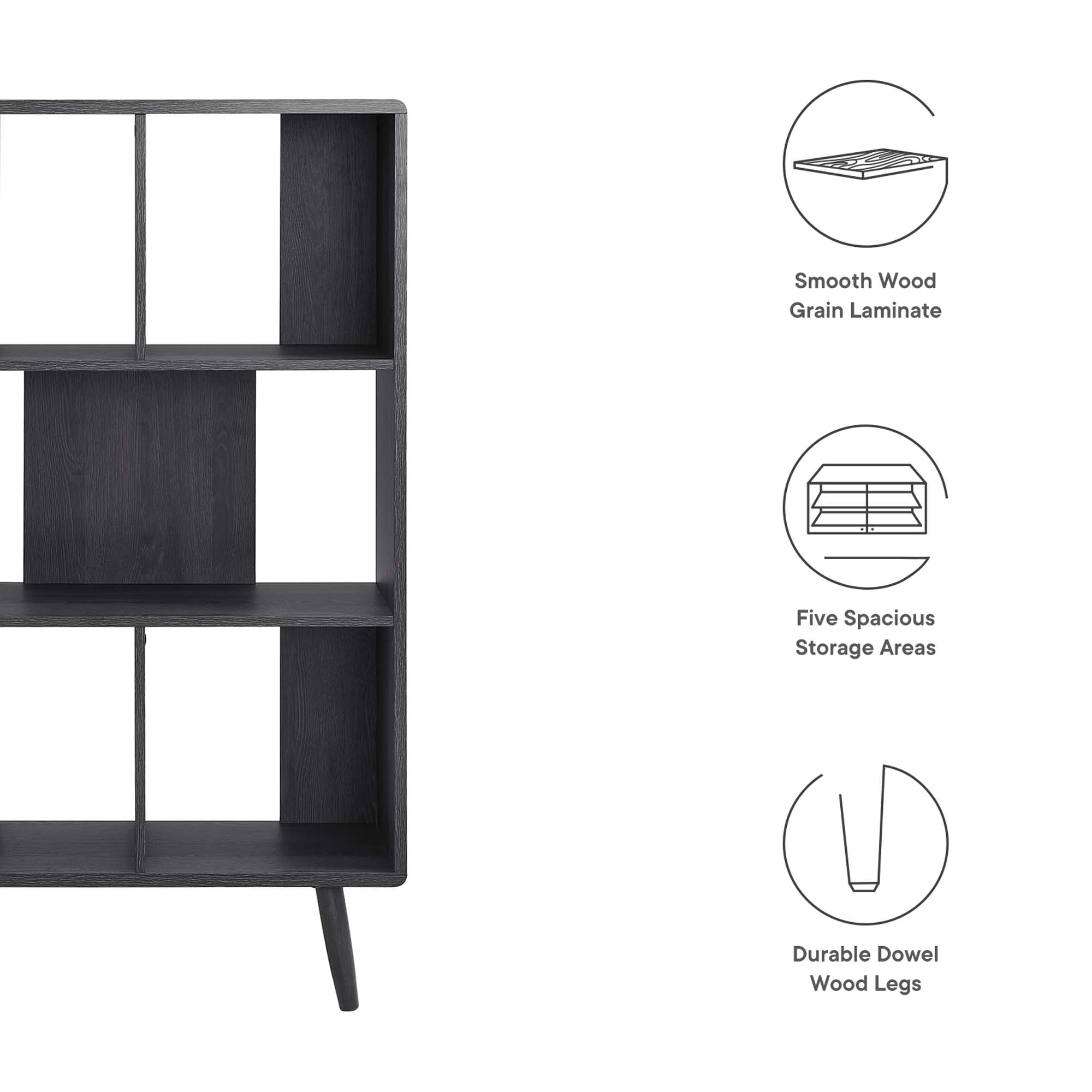 Modway Transmit 5 Shelf Wood Grain Bookcase