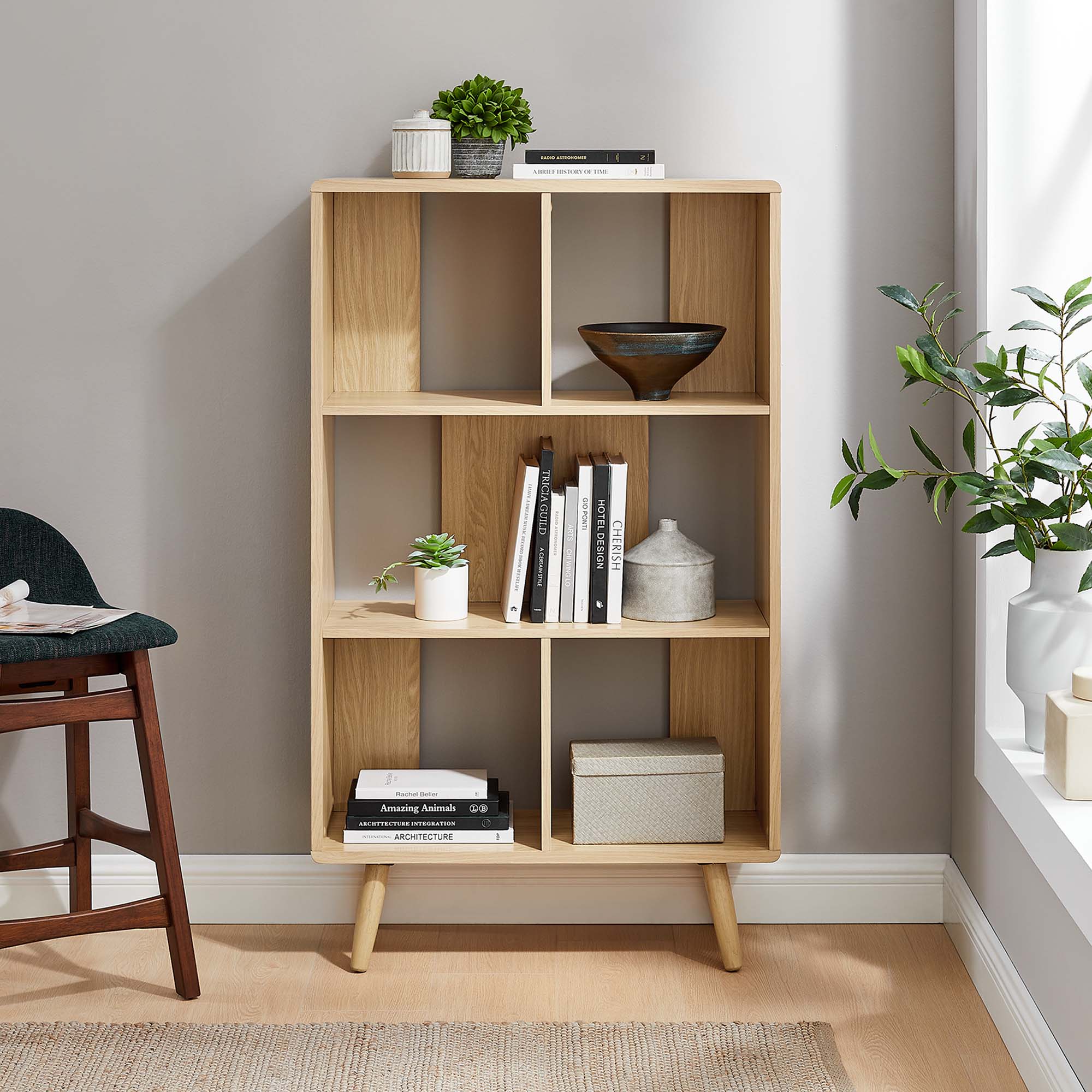 Modway Transmit 5 Shelf Wood Grain Bookcase