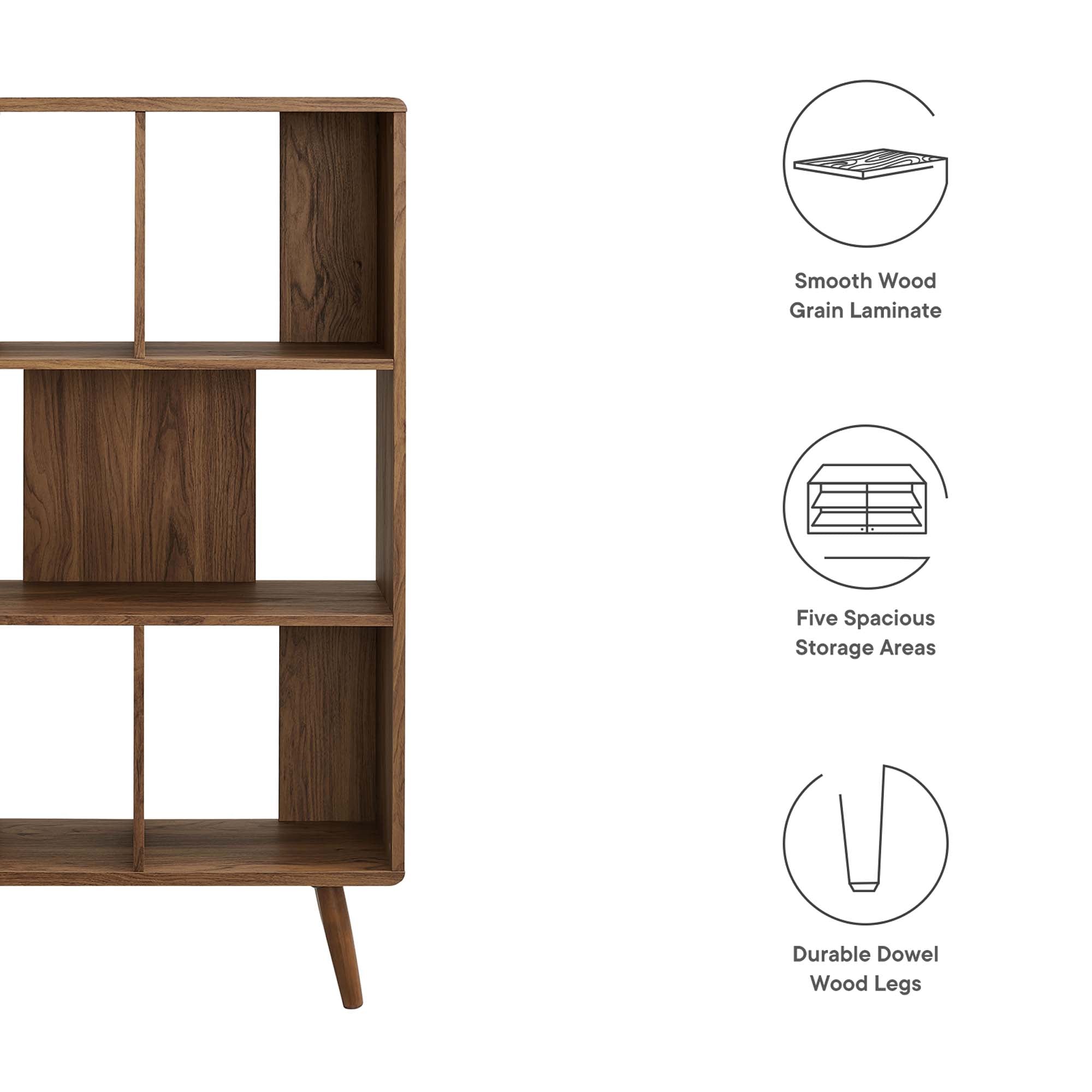 Modway Transmit 5 Shelf Wood Grain Bookcase