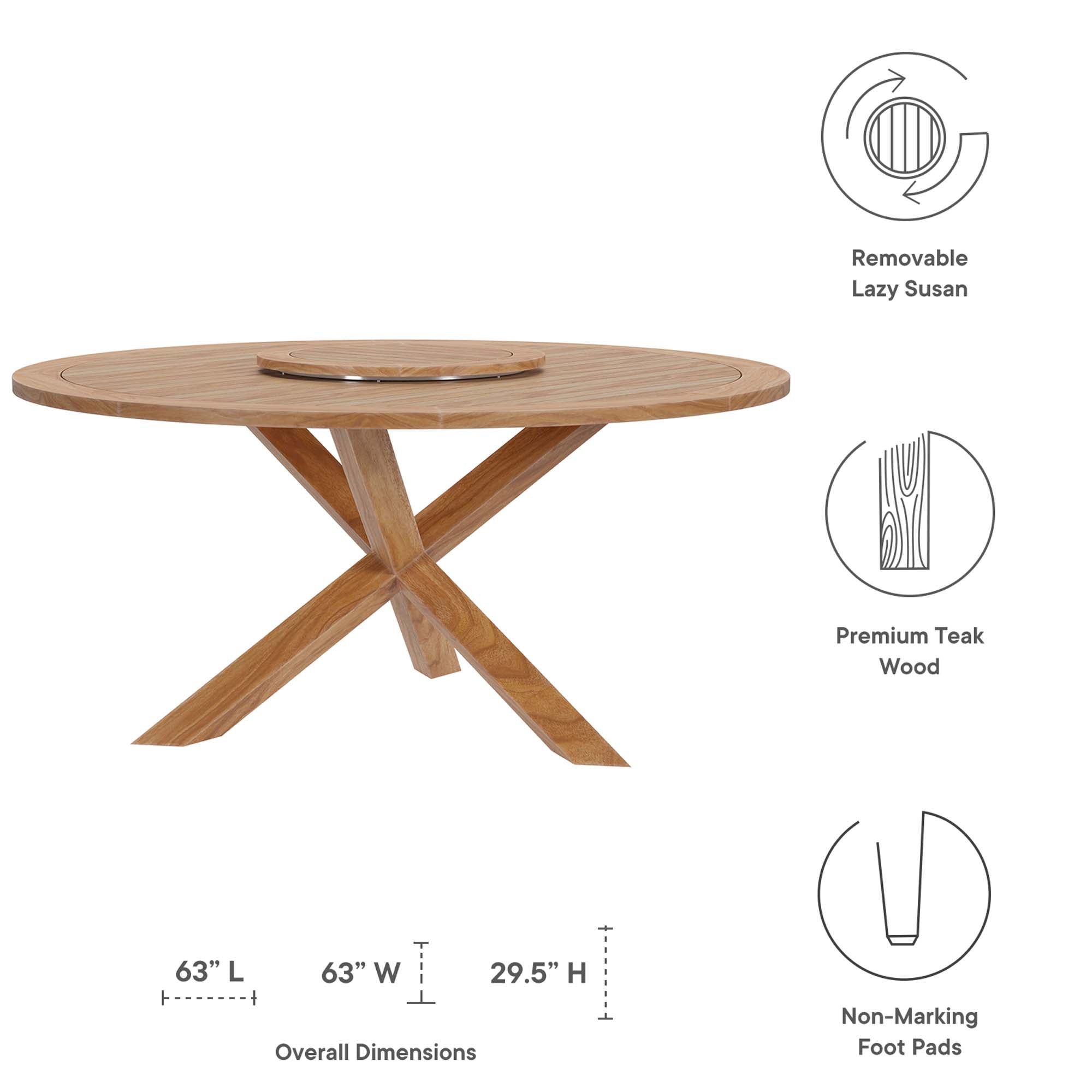 Modway Wellspring 63" Outdoor Patio Teak Wood Dining Table