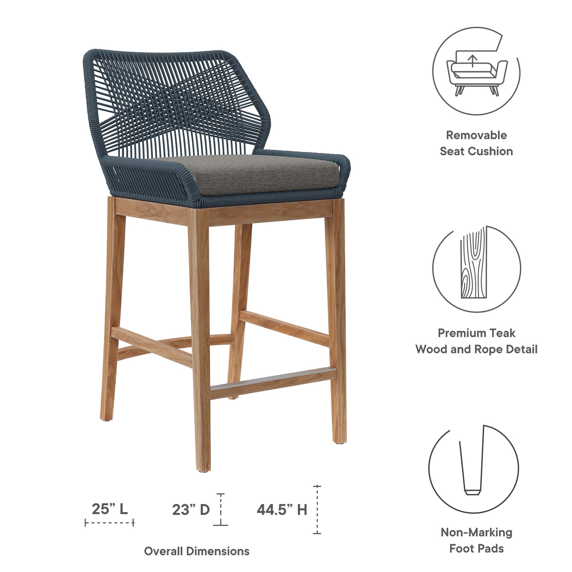 Modway Wellspring Outdoor Patio Teak Wood Bar Stool