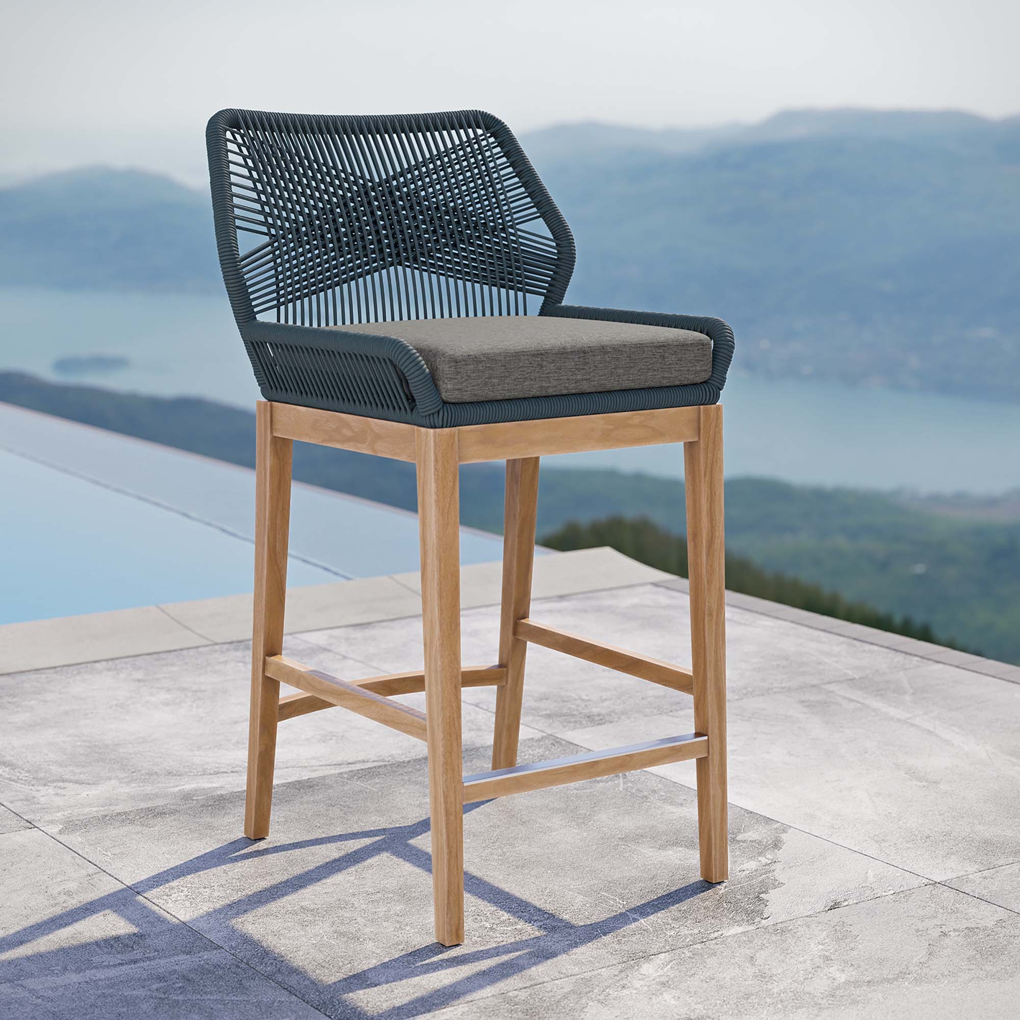 Modway Wellspring Outdoor Patio Teak Wood Bar Stool