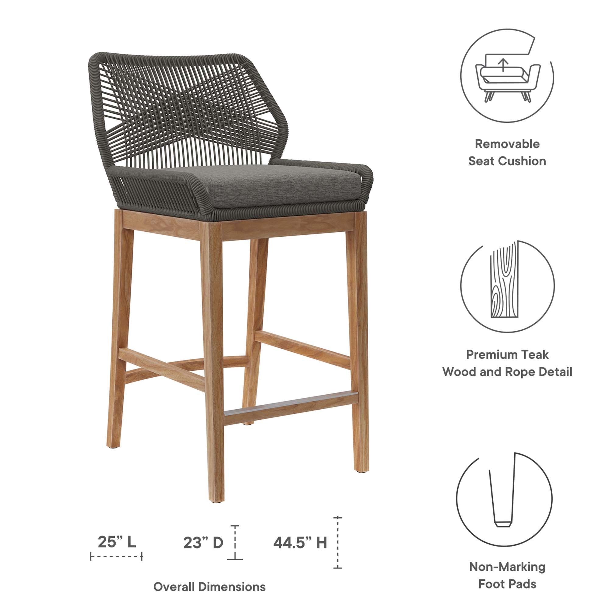 Modway Wellspring 3-Piece Outdoor Patio Teak Wood Bar Set