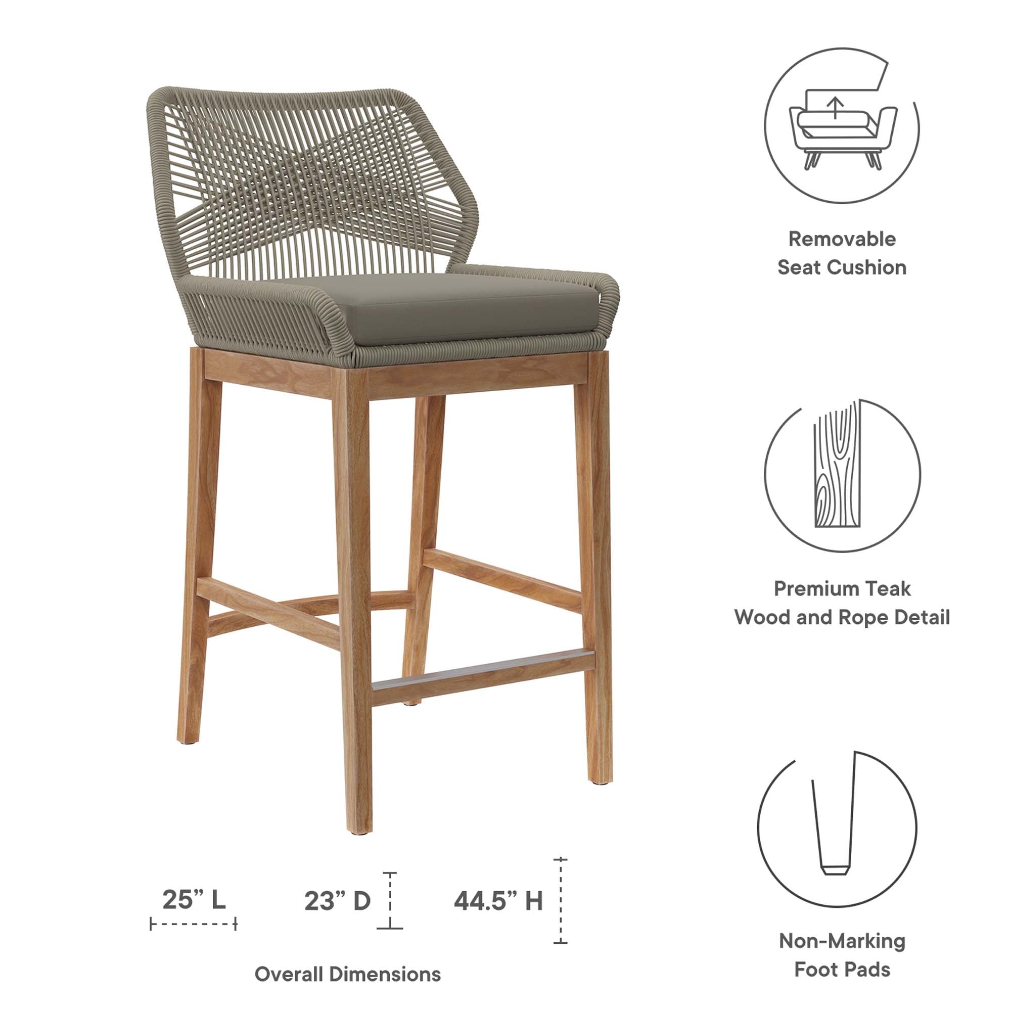 Modway Wellspring 3-Piece Outdoor Patio Teak Wood Bar Set