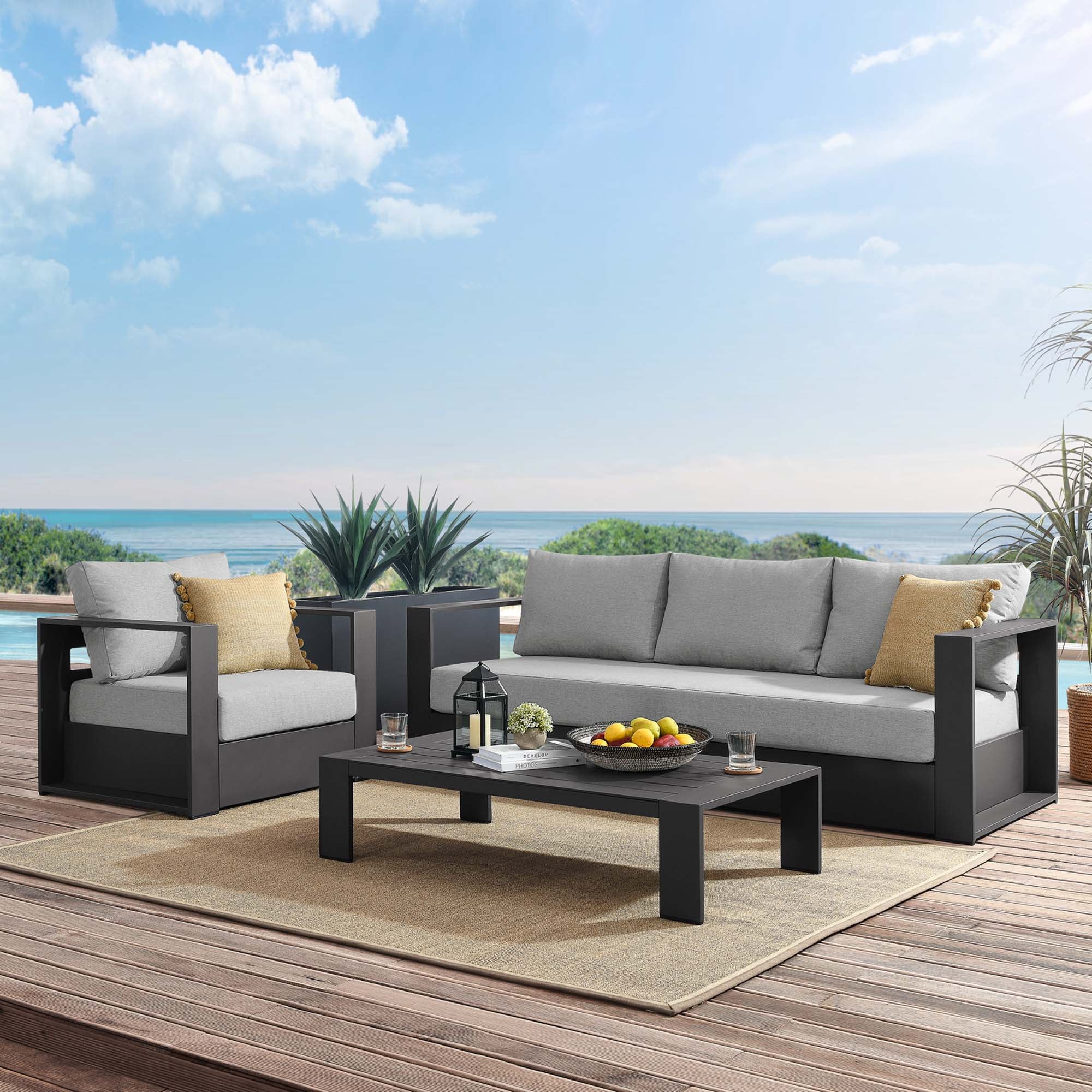 Modway Tahoe 3-Piece Outdoor Patio Powder-Coated Aluminum Set