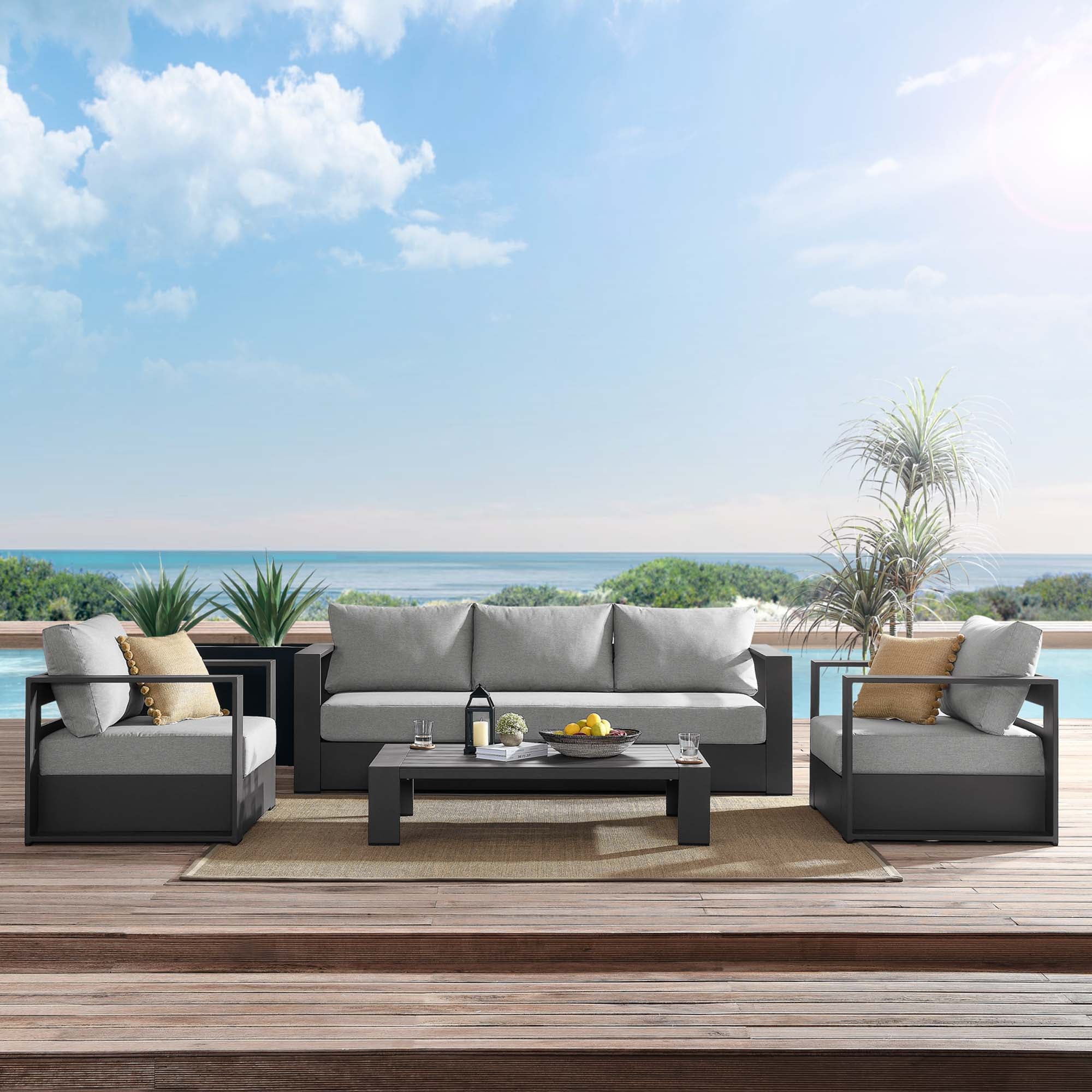 Modway Tahoe 4-Piece Outdoor Patio Powder-Coated Aluminum Set