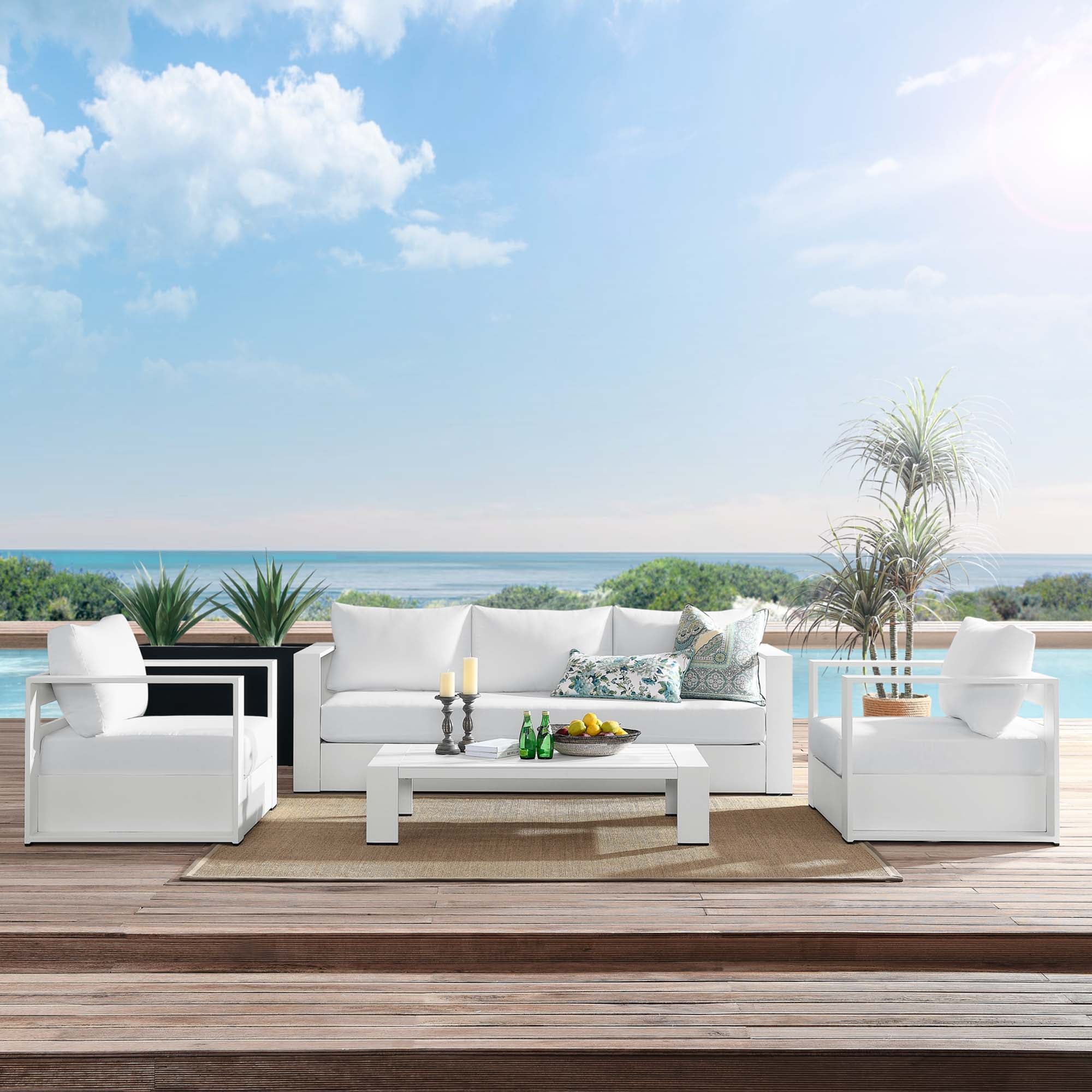 Modway Tahoe 4-Piece Outdoor Patio Powder-Coated Aluminum Set