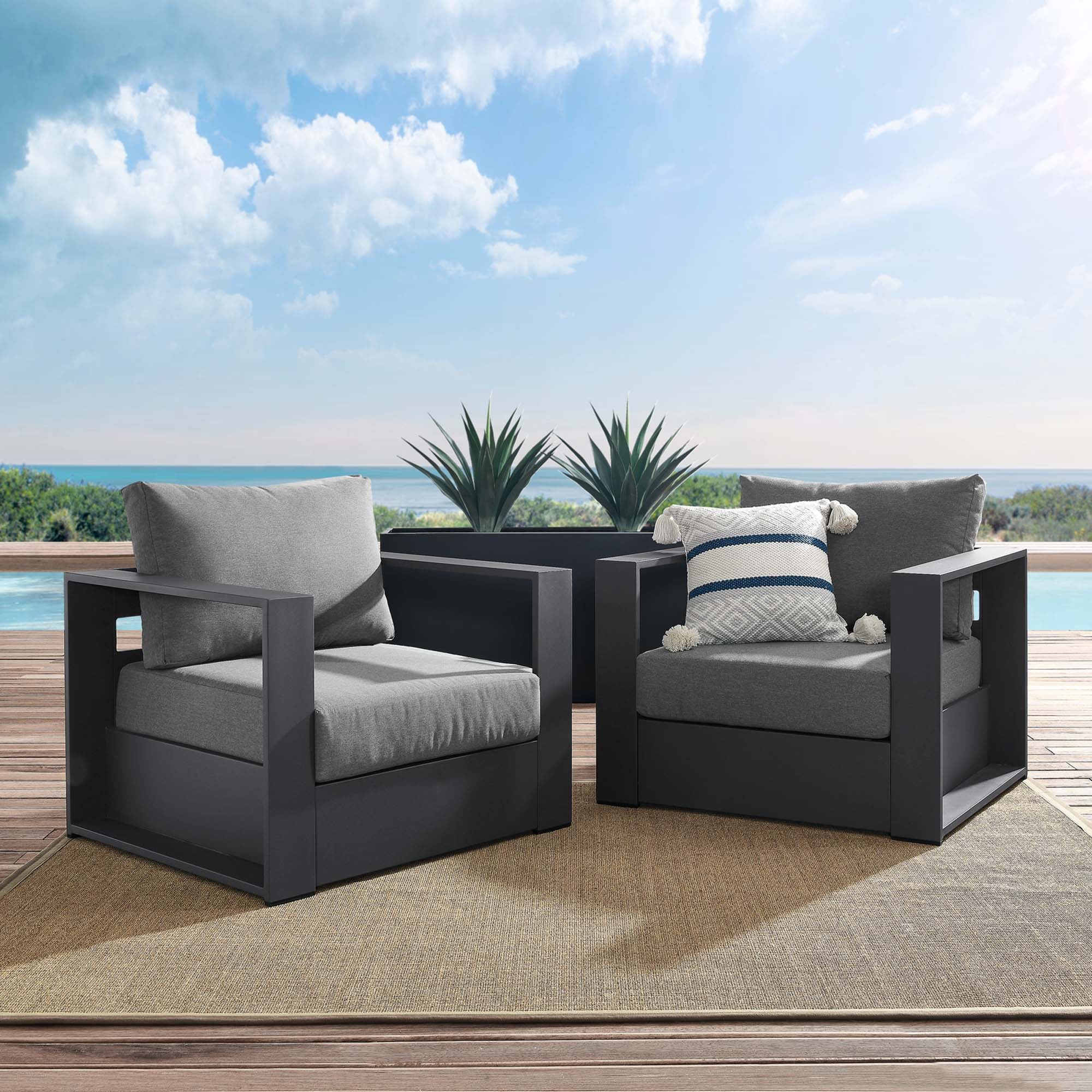 Modway Tahoe 2-Piece Outdoor Patio Powder-Coated Aluminum Armchair Set