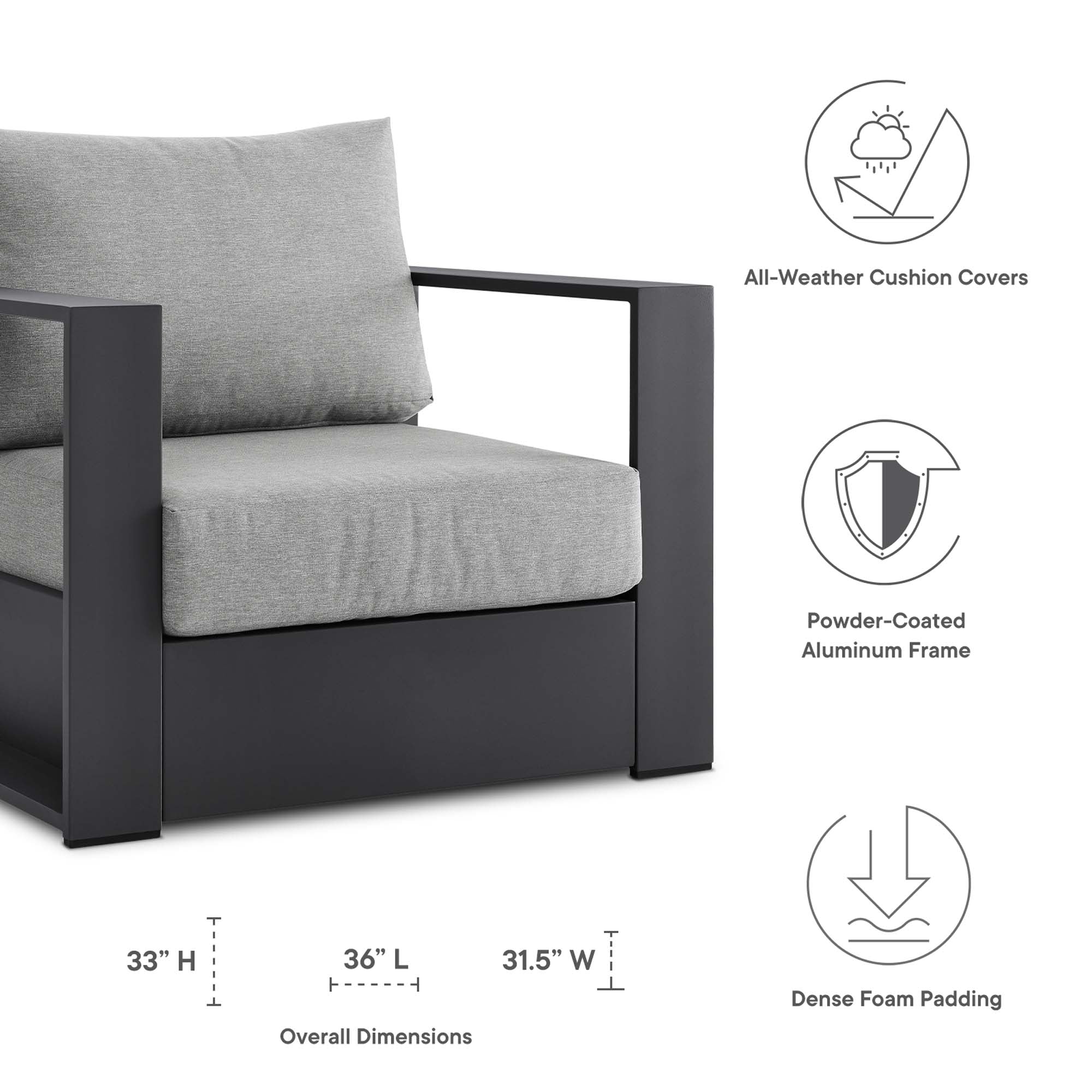 Modway Tahoe 2-Piece Outdoor Patio Powder-Coated Aluminum Armchair Set