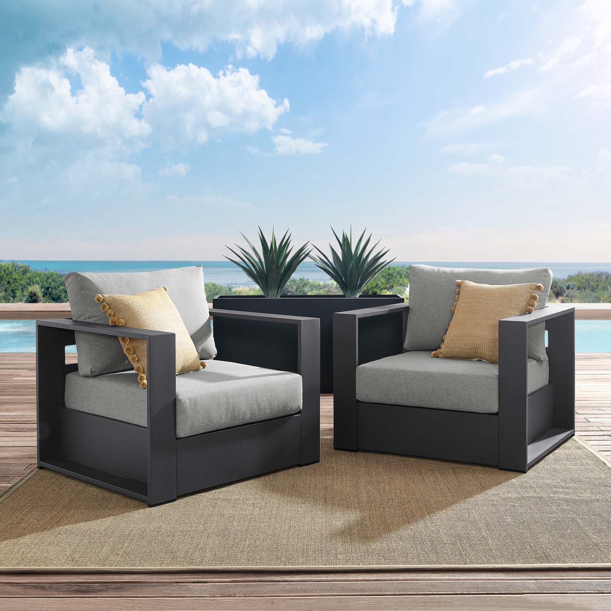 Modway Tahoe 2-Piece Outdoor Patio Powder-Coated Aluminum Armchair Set