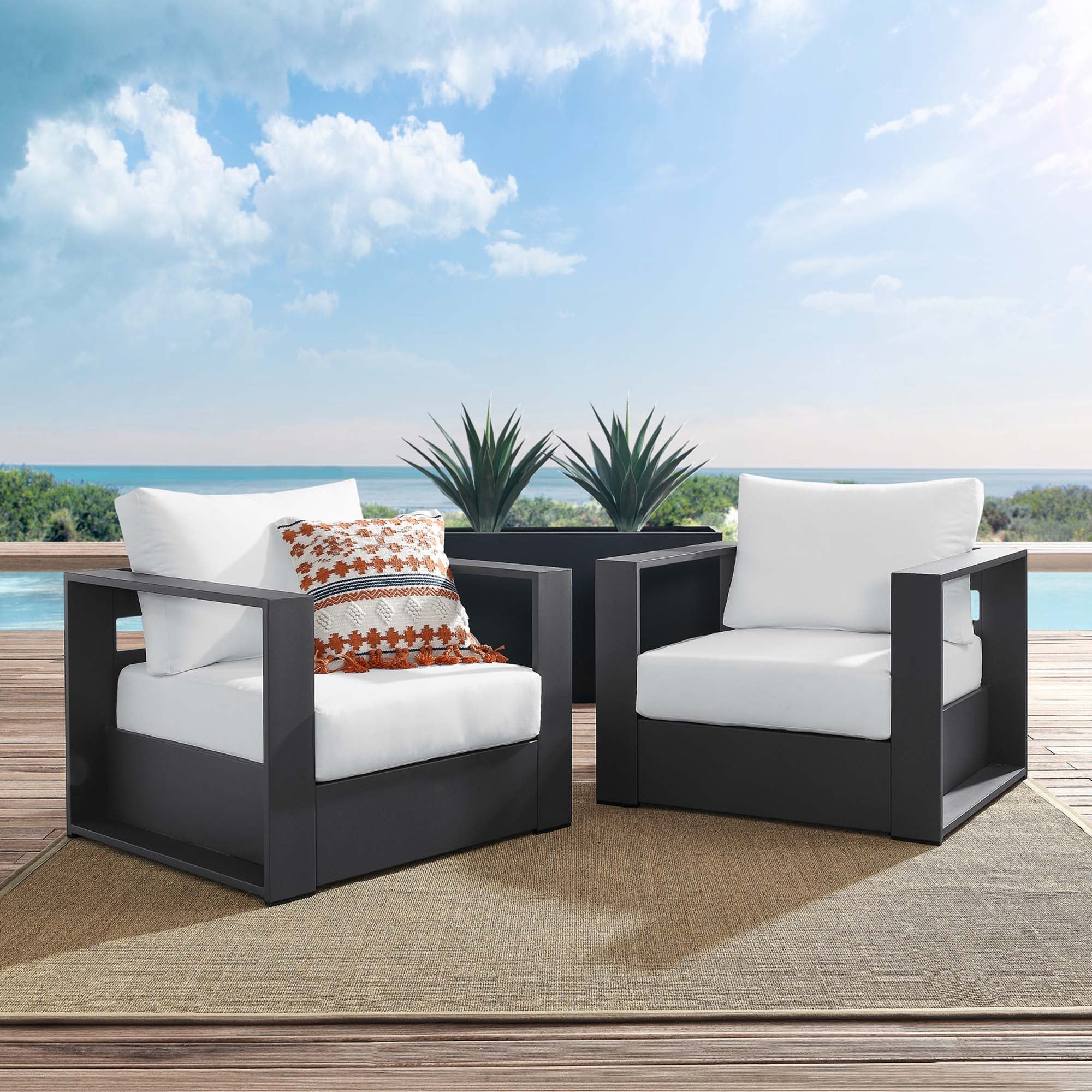 Modway Tahoe 2-Piece Outdoor Patio Powder-Coated Aluminum Armchair Set
