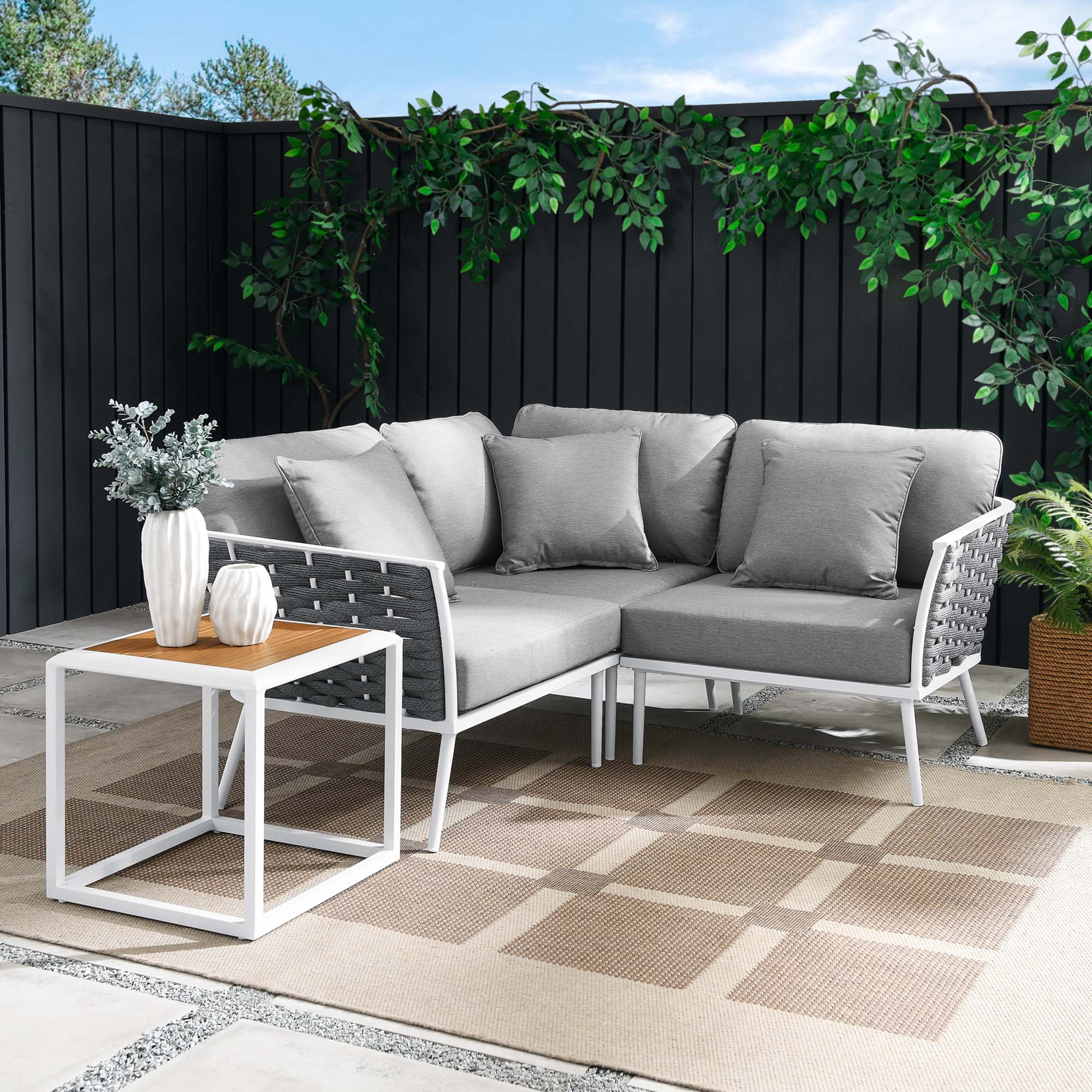 Modway Stance 4 Piece Outdoor Patio Aluminum Sectional Sofa Set