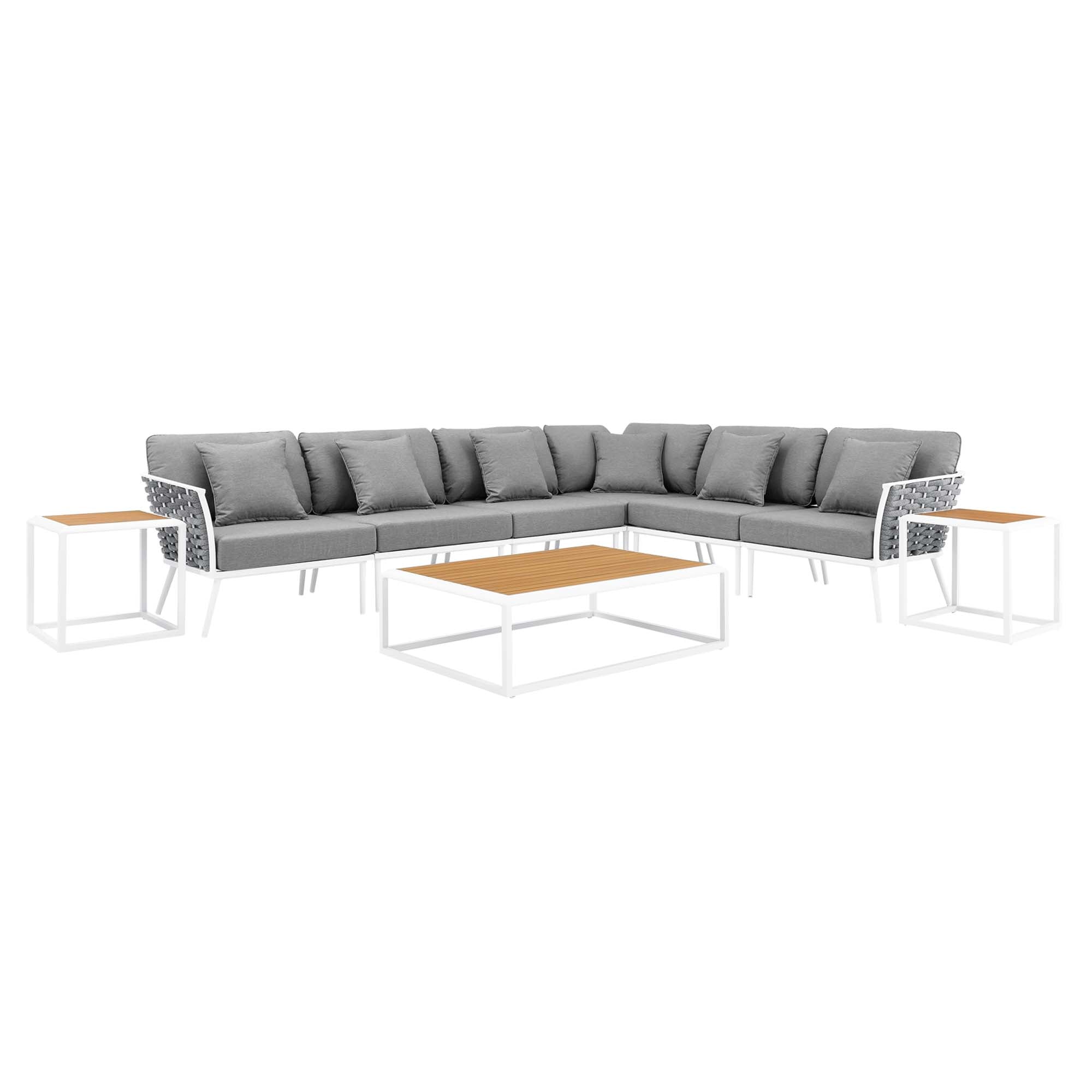 Modway Stance 9 Piece Aluminum Outdoor Patio Aluminum Sectional Sofa Set
