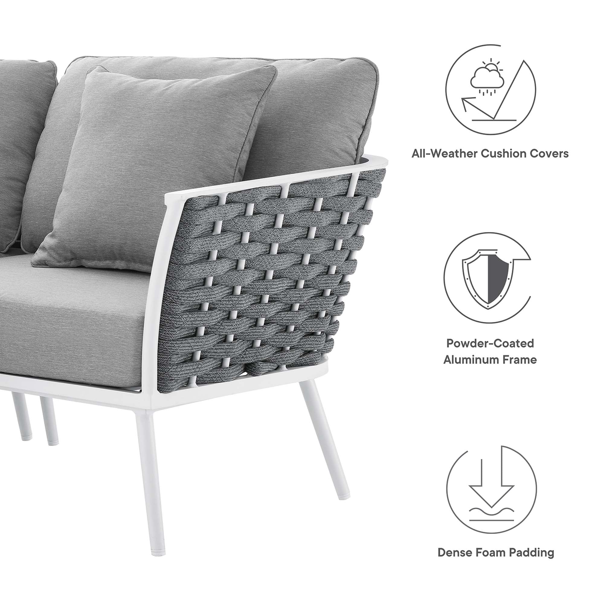 Modway Stance 9 Piece Aluminum Outdoor Patio Aluminum Sectional Sofa Set