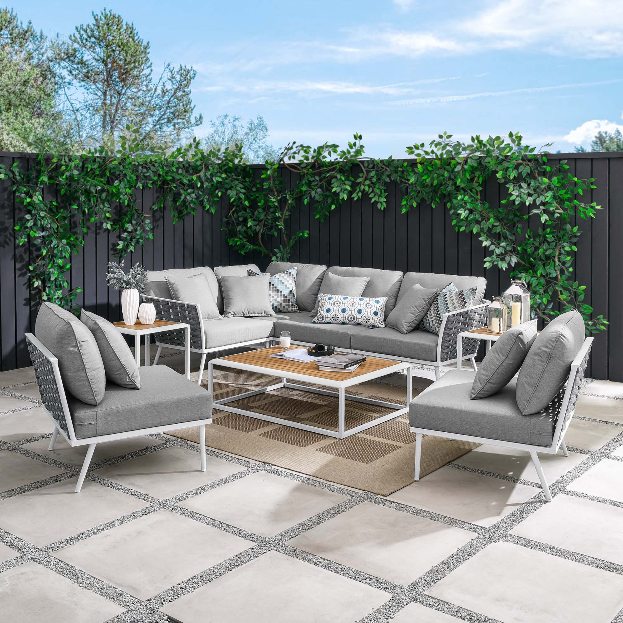 Modway Stance 9 Piece Aluminum Outdoor Patio Aluminum Sectional Sofa Set