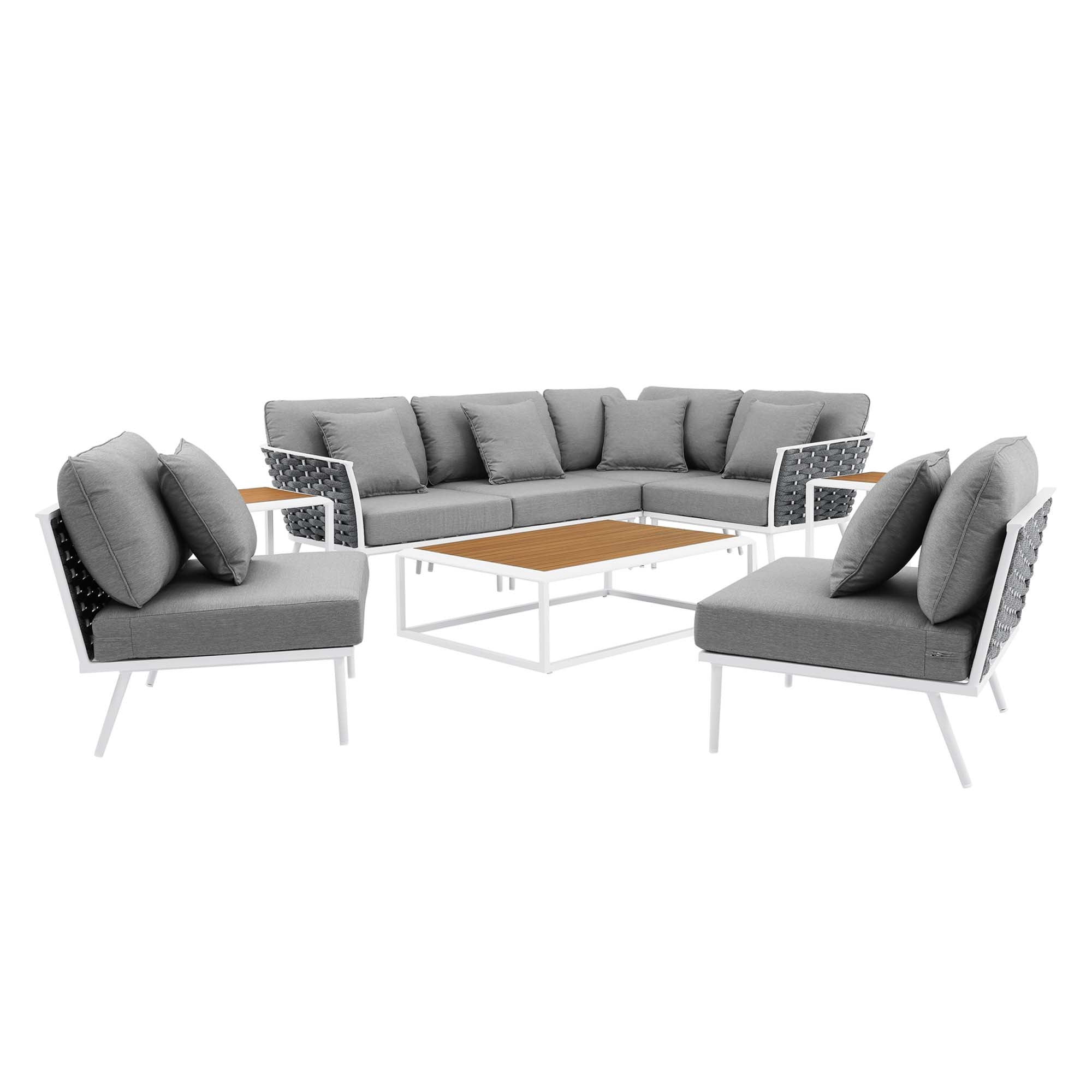 Modway Stance 9 Piece Aluminum Outdoor Patio Aluminum Sectional Sofa Set