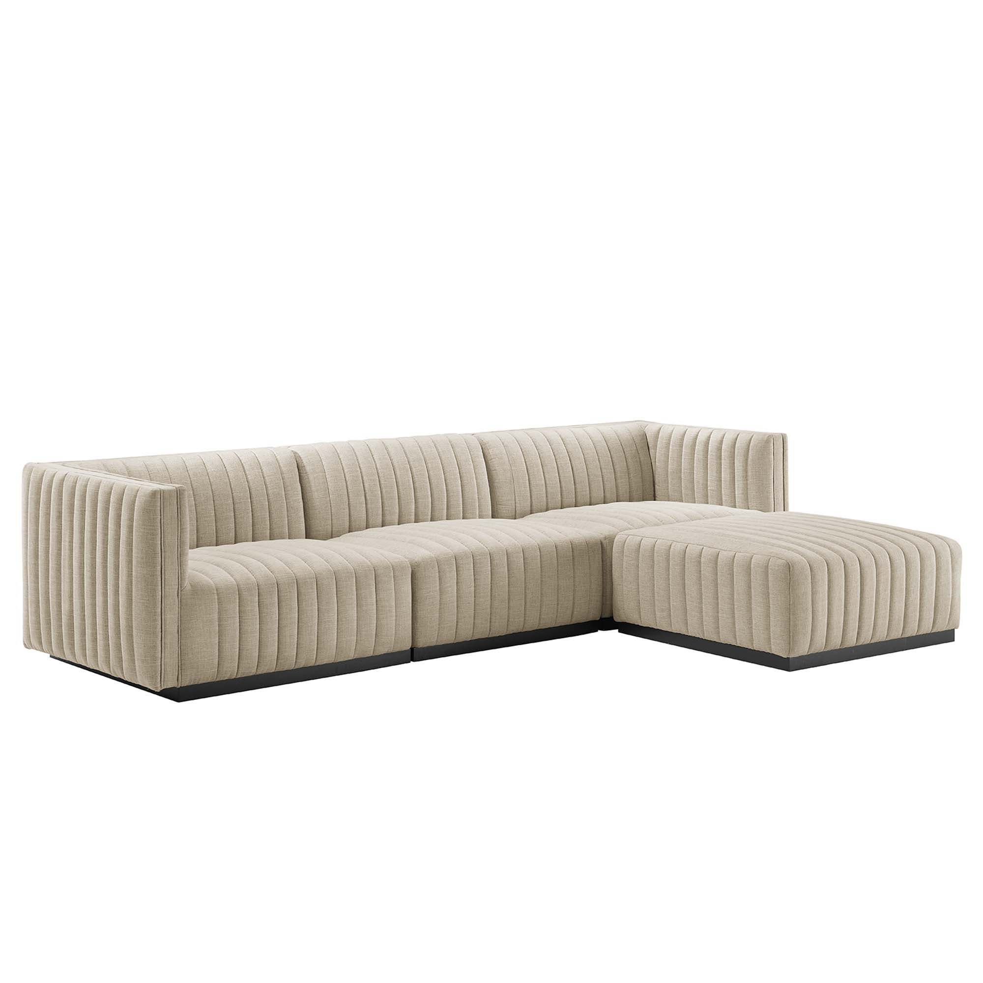 Modway Conjure 4-Piece Channel Tufted Upholstered Fabric Sectional Sofa