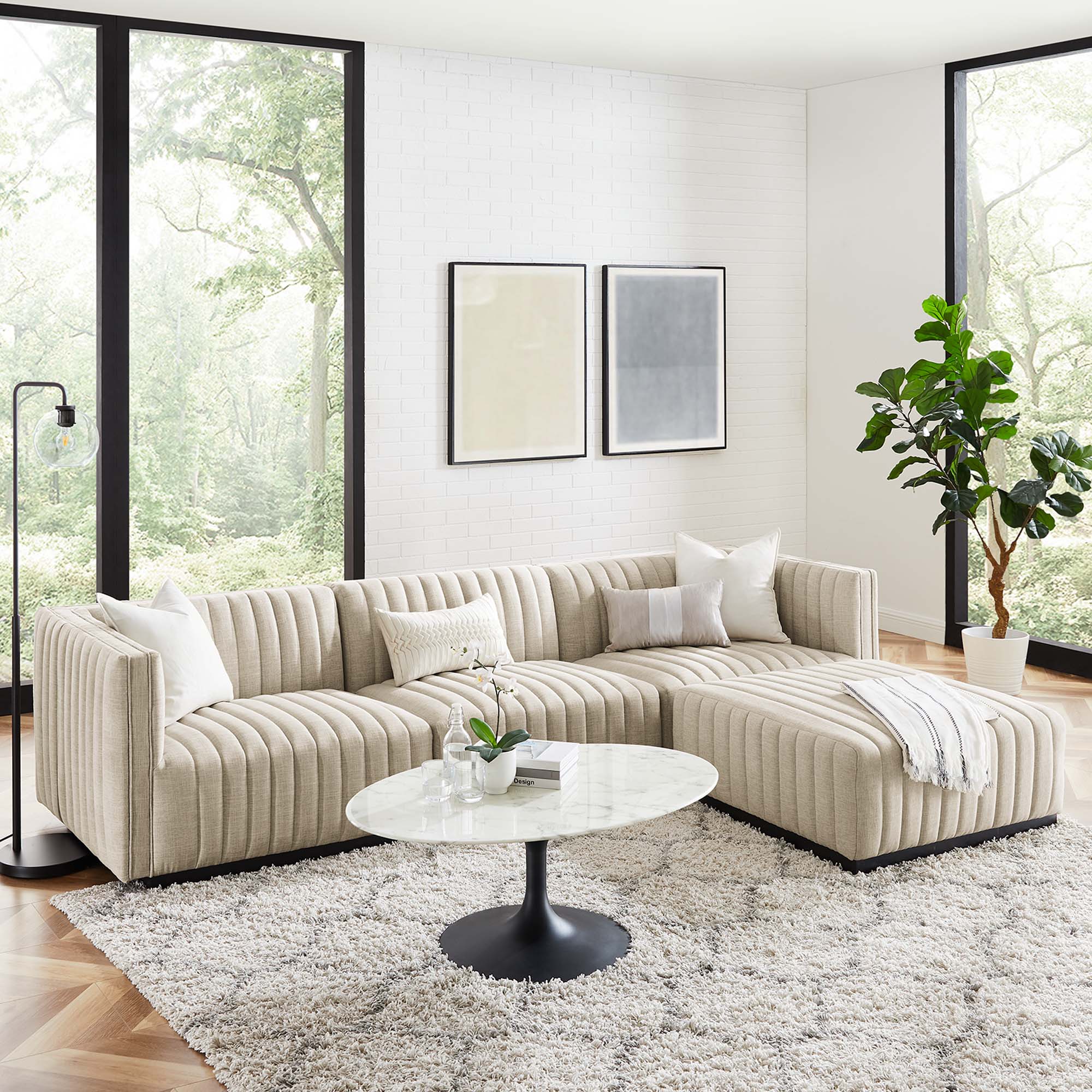 Modway Conjure 4-Piece Channel Tufted Upholstered Fabric Sectional Sofa