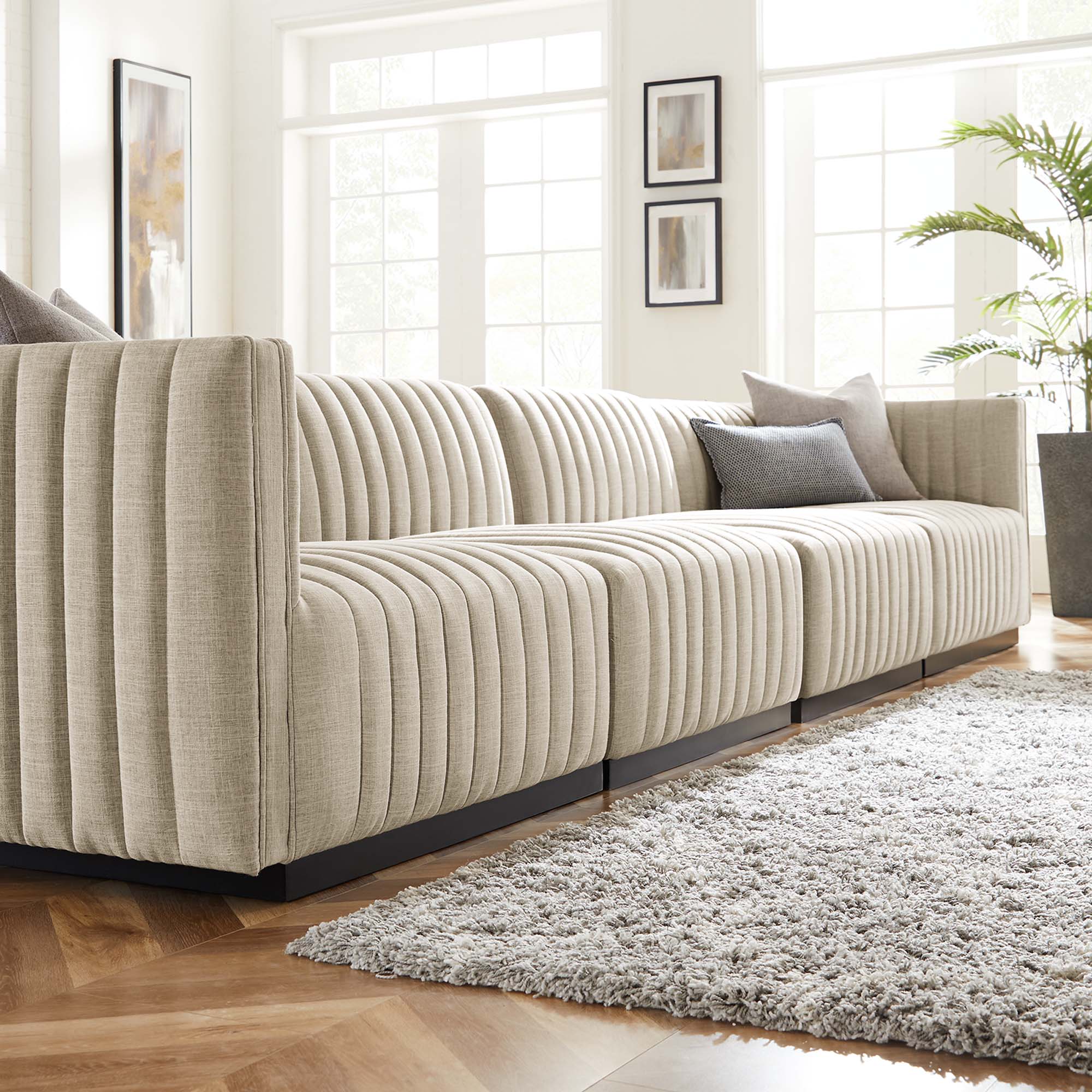 Modway Conjure 4-Piece Channel Tufted Upholstered Fabric Sofa