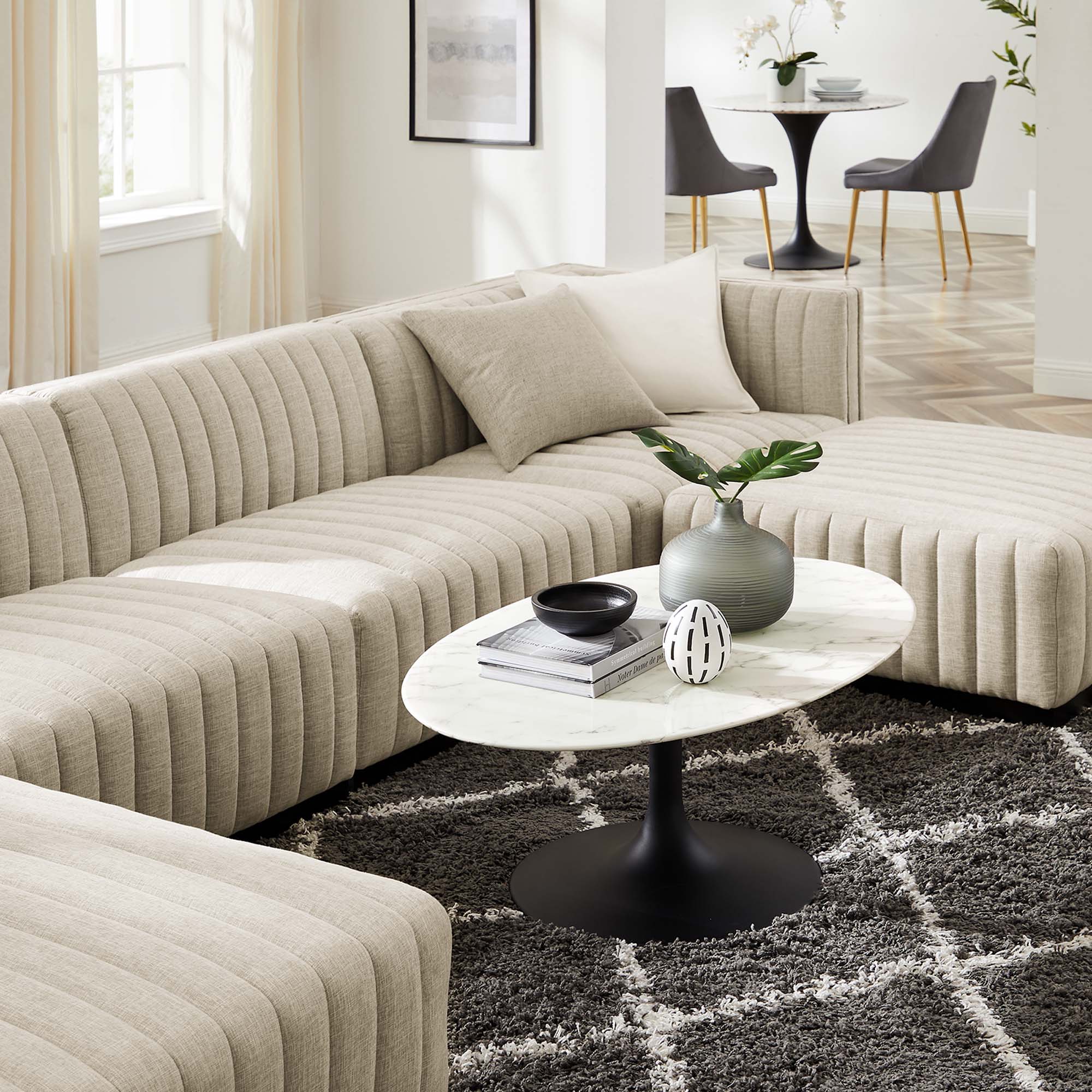 Modway Conjure 6-Piece Channel Tufted Upholstered Fabric Sectional Sofa