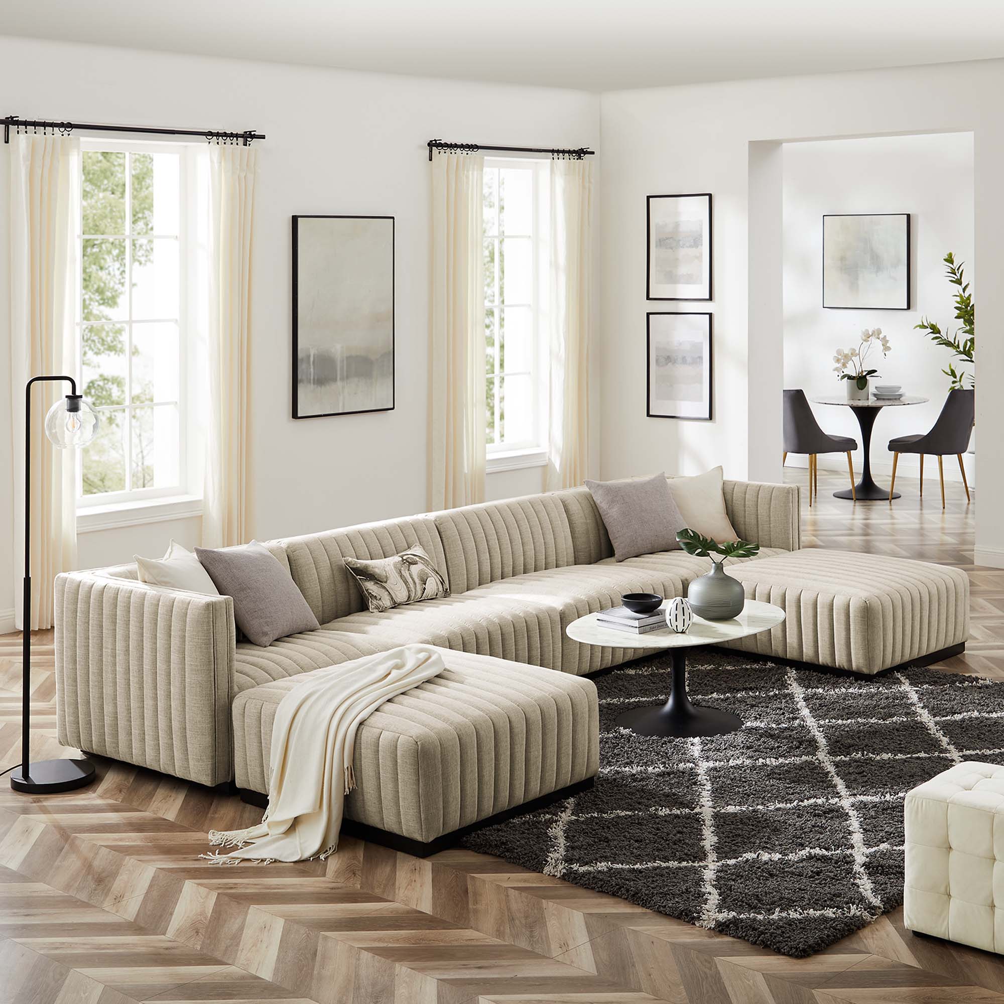 Modway Conjure 6-Piece Channel Tufted Upholstered Fabric Sectional Sofa