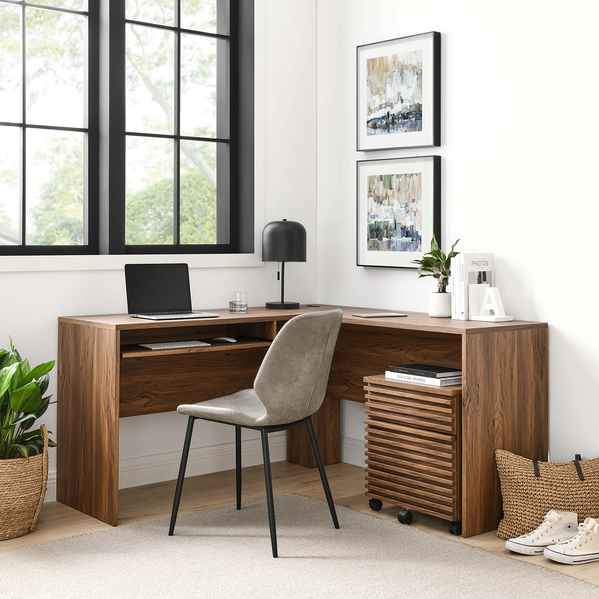 Modway Render Wood Desk and File Cabinet Set