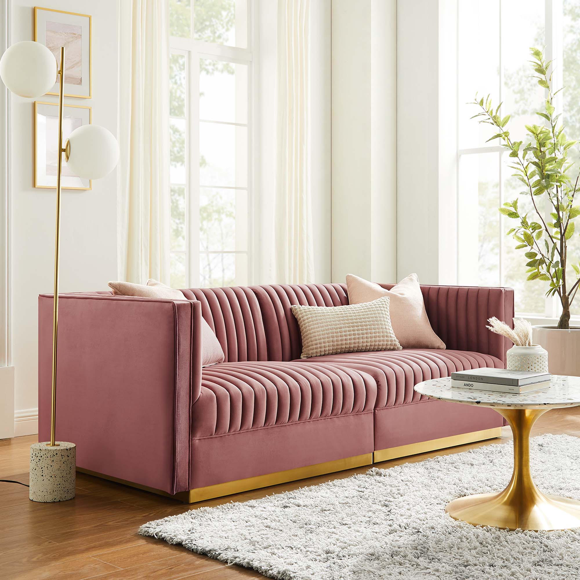 Modway Sanguine Channel Tufted Performance Velvet Modular Sectional Sofa Loveseat