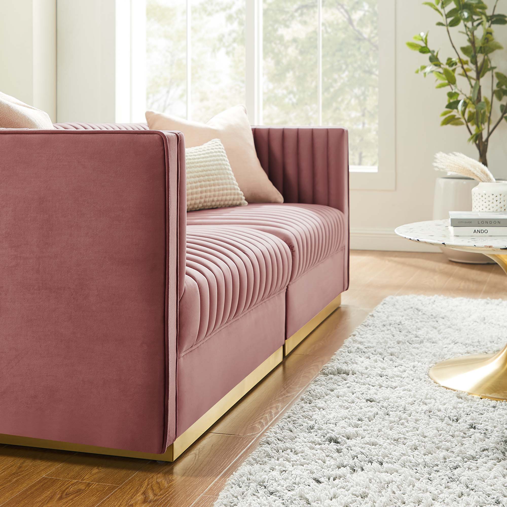 Modway Sanguine Channel Tufted Performance Velvet Modular Sectional Sofa Loveseat