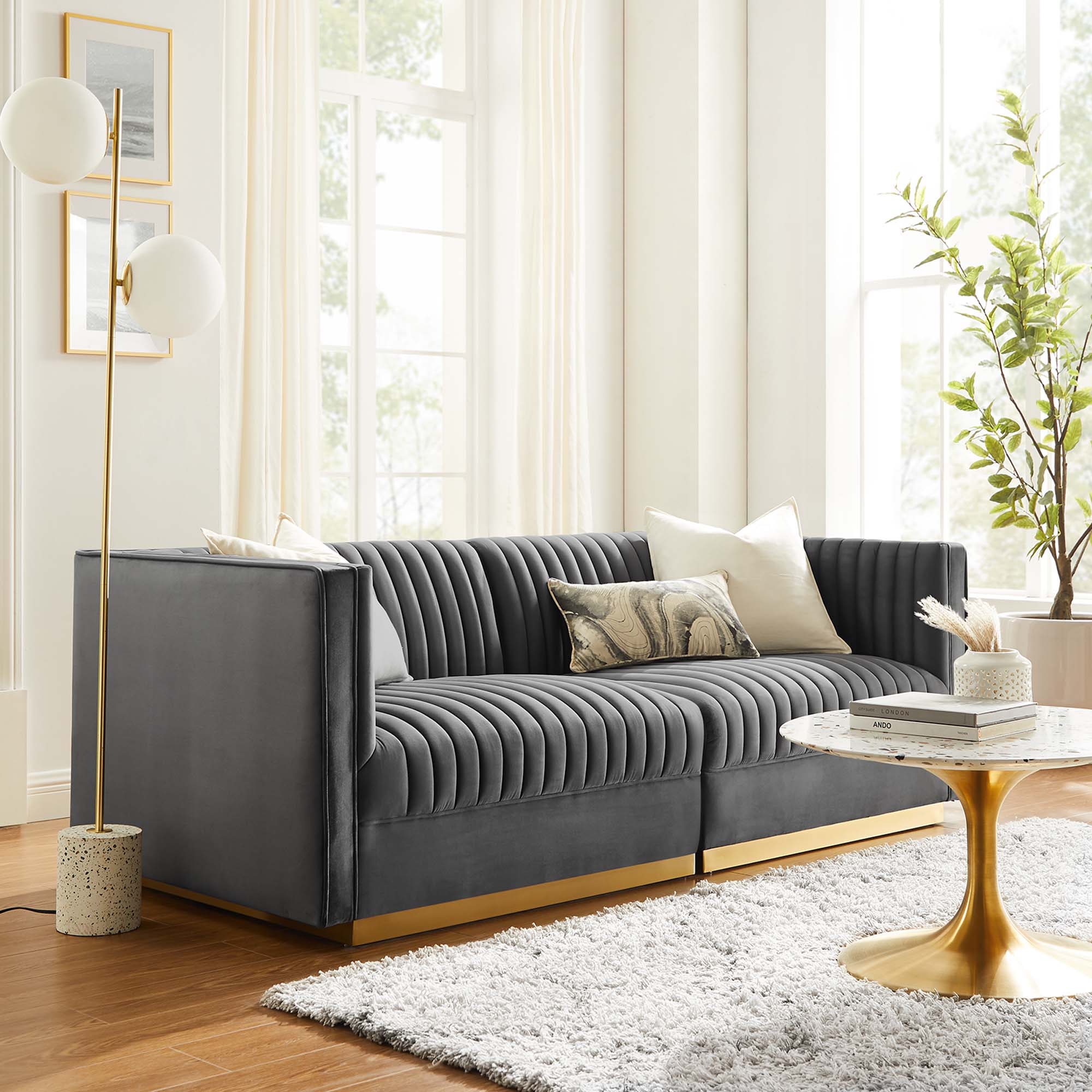 Modway Sanguine Channel Tufted Performance Velvet Modular Sectional Sofa Loveseat