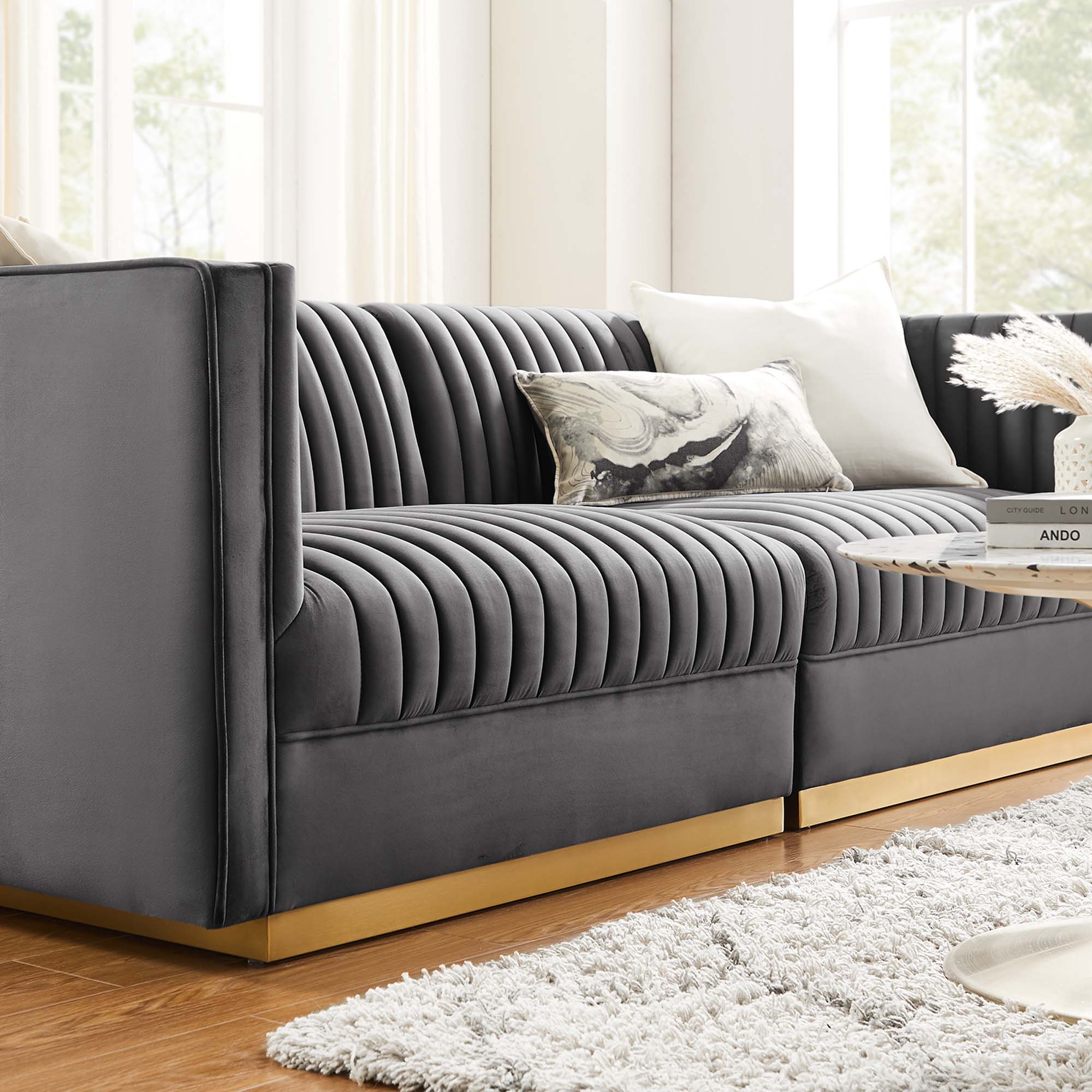 Modway Sanguine Channel Tufted Performance Velvet Modular Sectional Sofa Loveseat