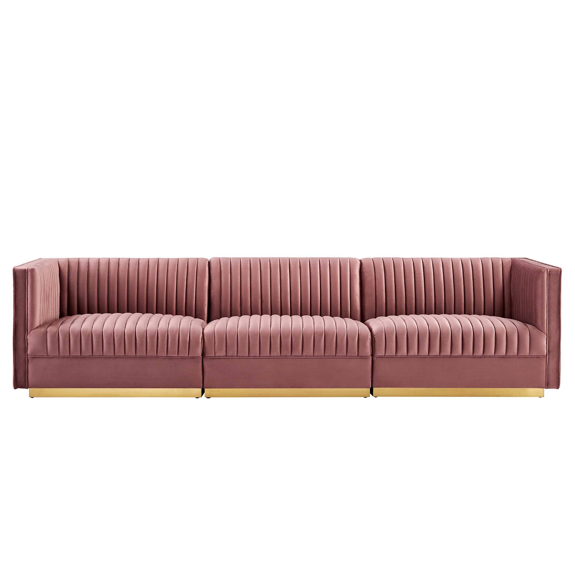 Modway Sanguine Channel Tufted Performance Velvet 3-Seat Modular Sectional Sofa