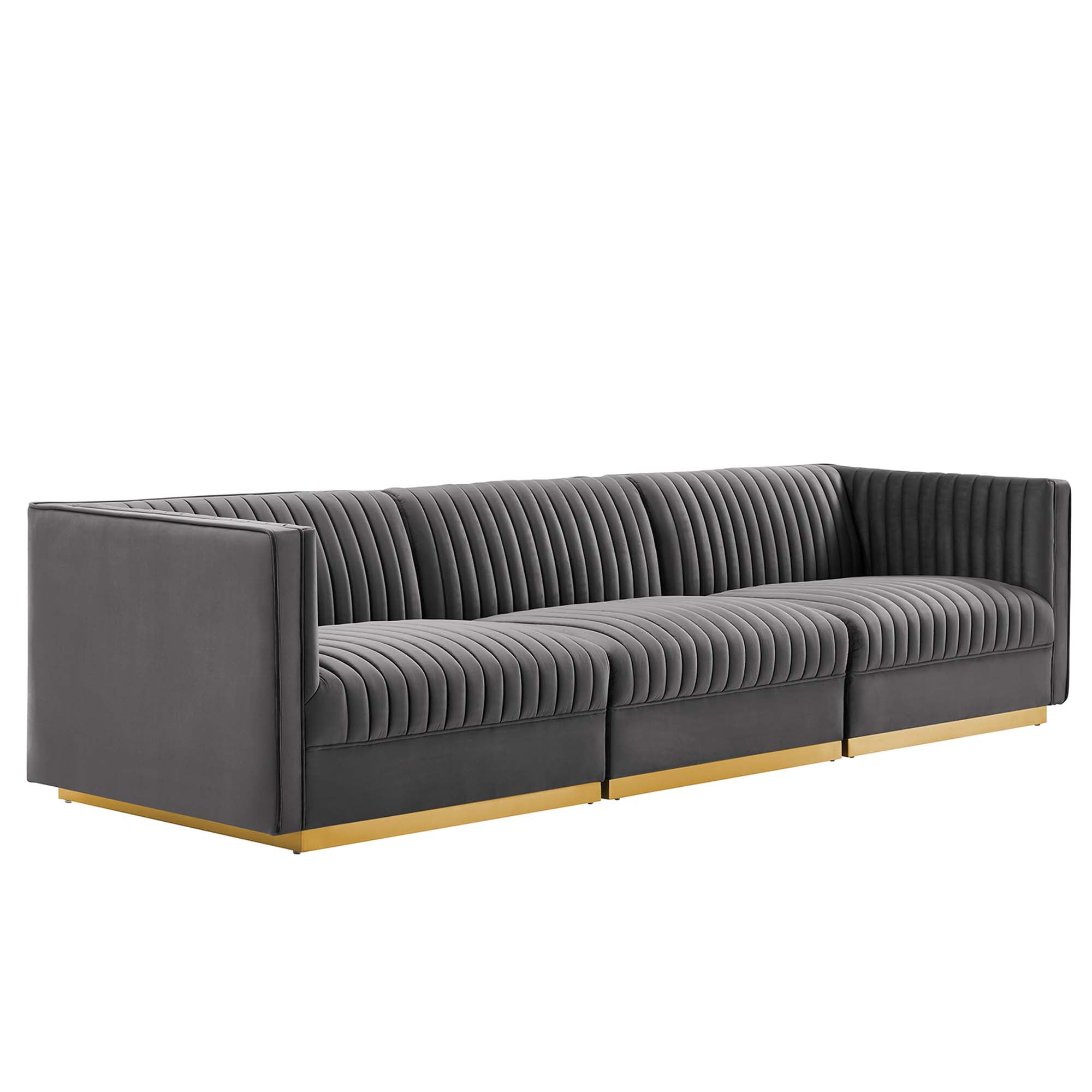 Modway Sanguine Channel Tufted Performance Velvet 3-Seat Modular Sectional Sofa