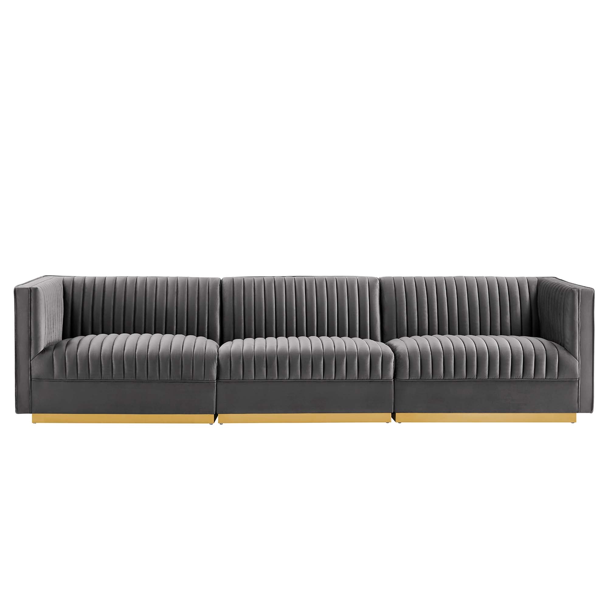 Modway Sanguine Channel Tufted Performance Velvet 3-Seat Modular Sectional Sofa