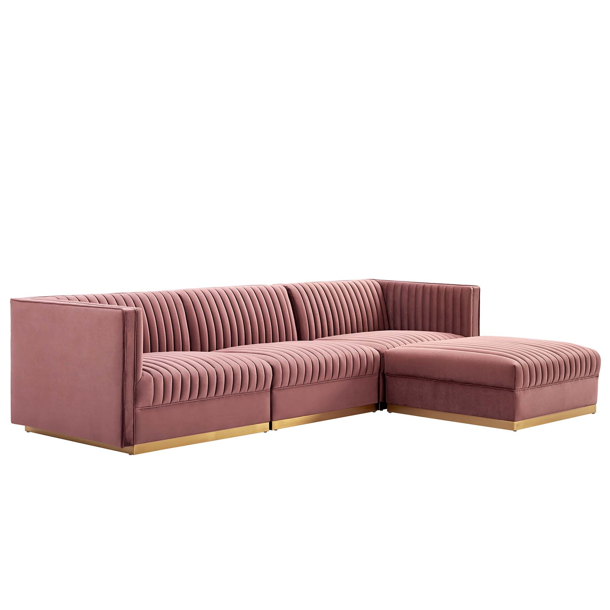 Modway Sanguine 4-Piece Channel Tufted Performance Velvet Modular Sectional Sofa
