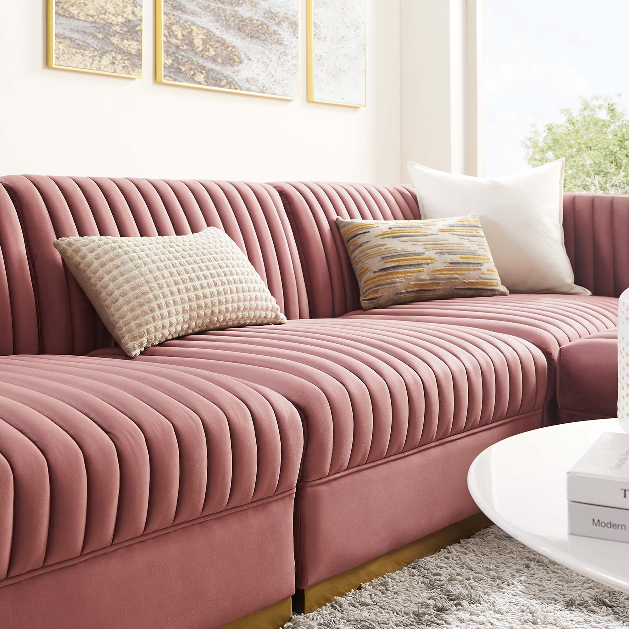 Modway Sanguine 4-Piece Channel Tufted Performance Velvet Modular Sectional Sofa