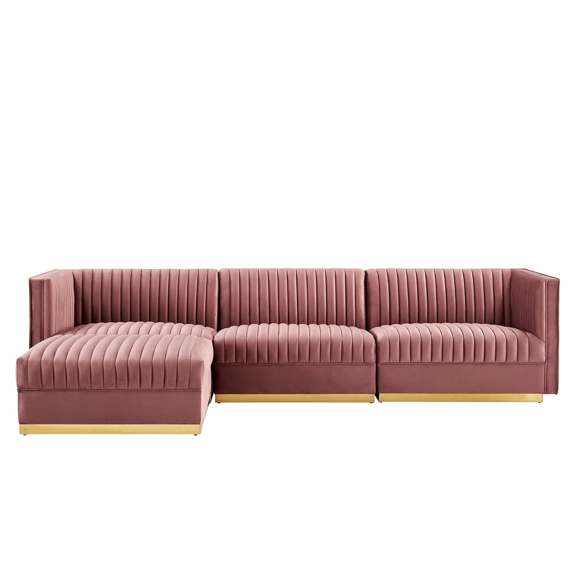 Modway Sanguine 4-Piece Channel Tufted Performance Velvet Modular Sectional Sofa
