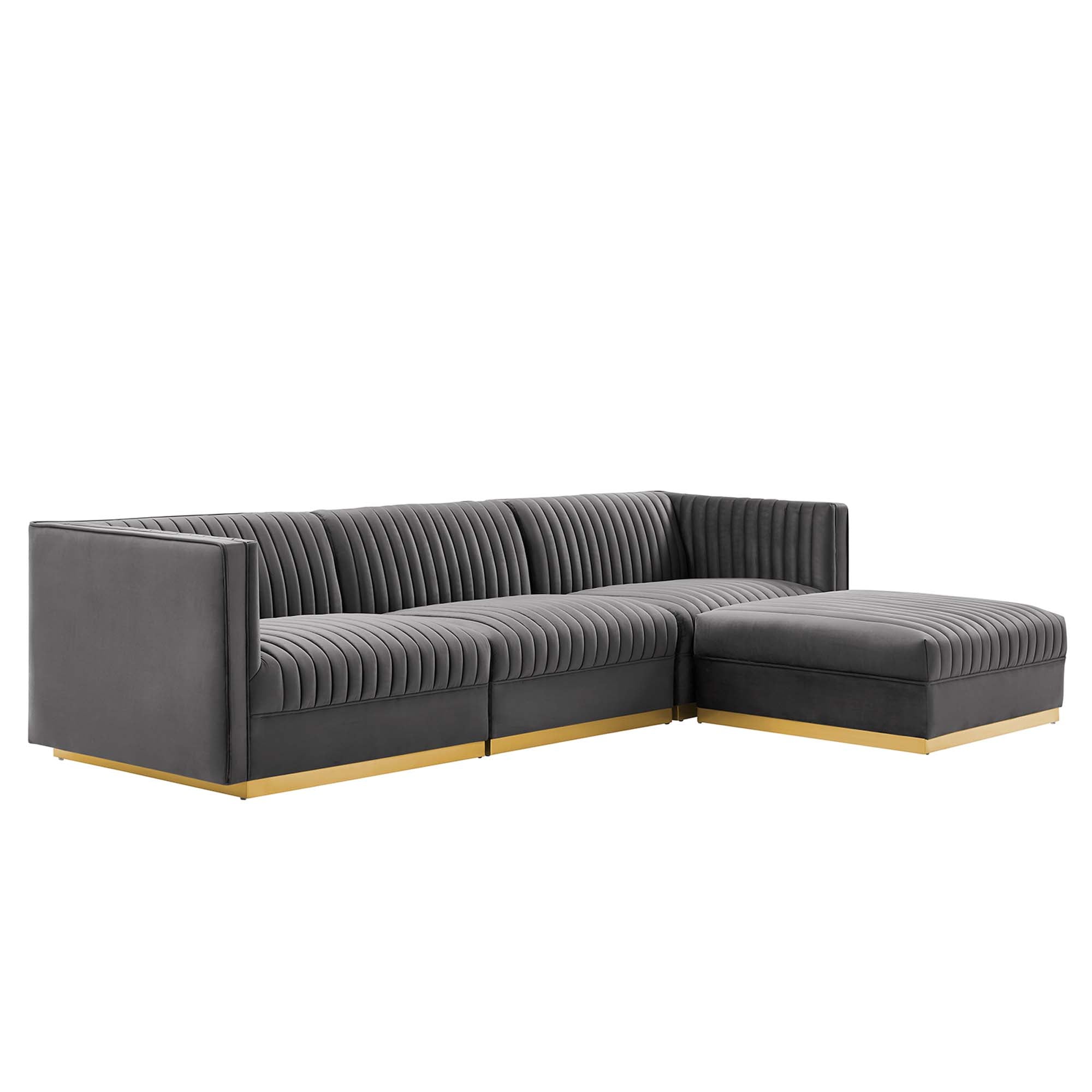 Modway Sanguine 4-Piece Channel Tufted Performance Velvet Modular Sectional Sofa