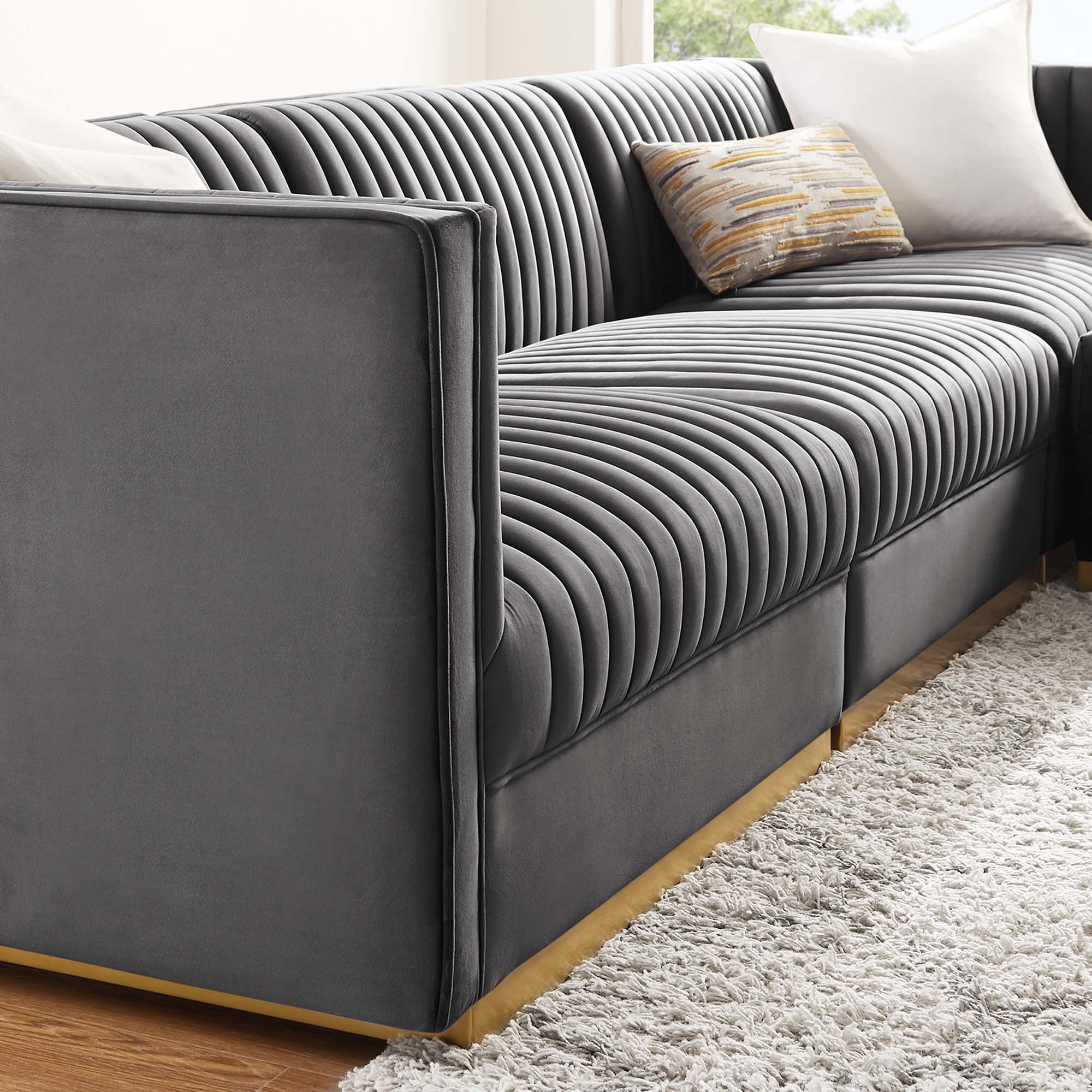 Modway Sanguine 4-Piece Channel Tufted Performance Velvet Modular Sectional Sofa