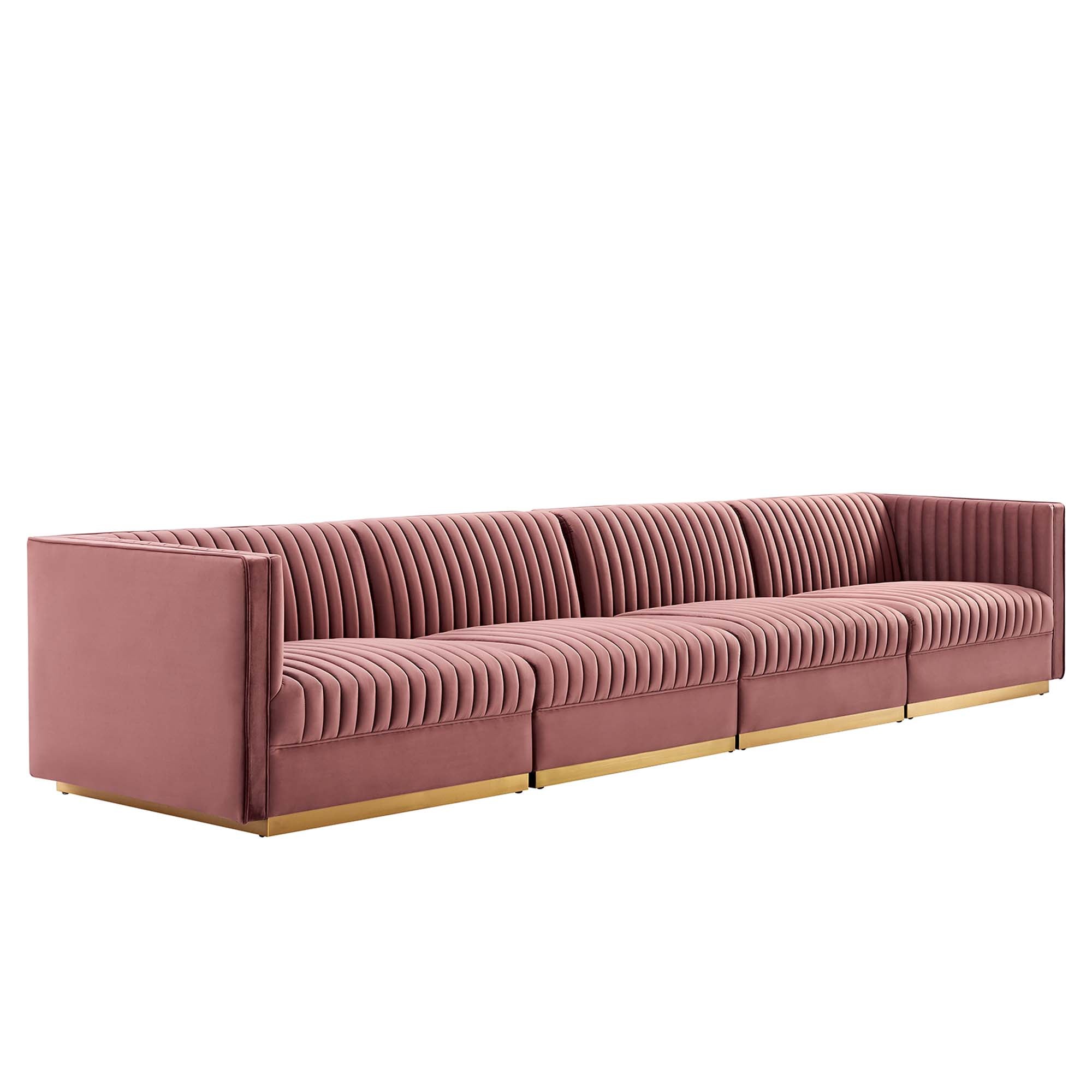 Modway Sanguine Channel Tufted Performance Velvet 4-Seat Modular Sectional Sofa