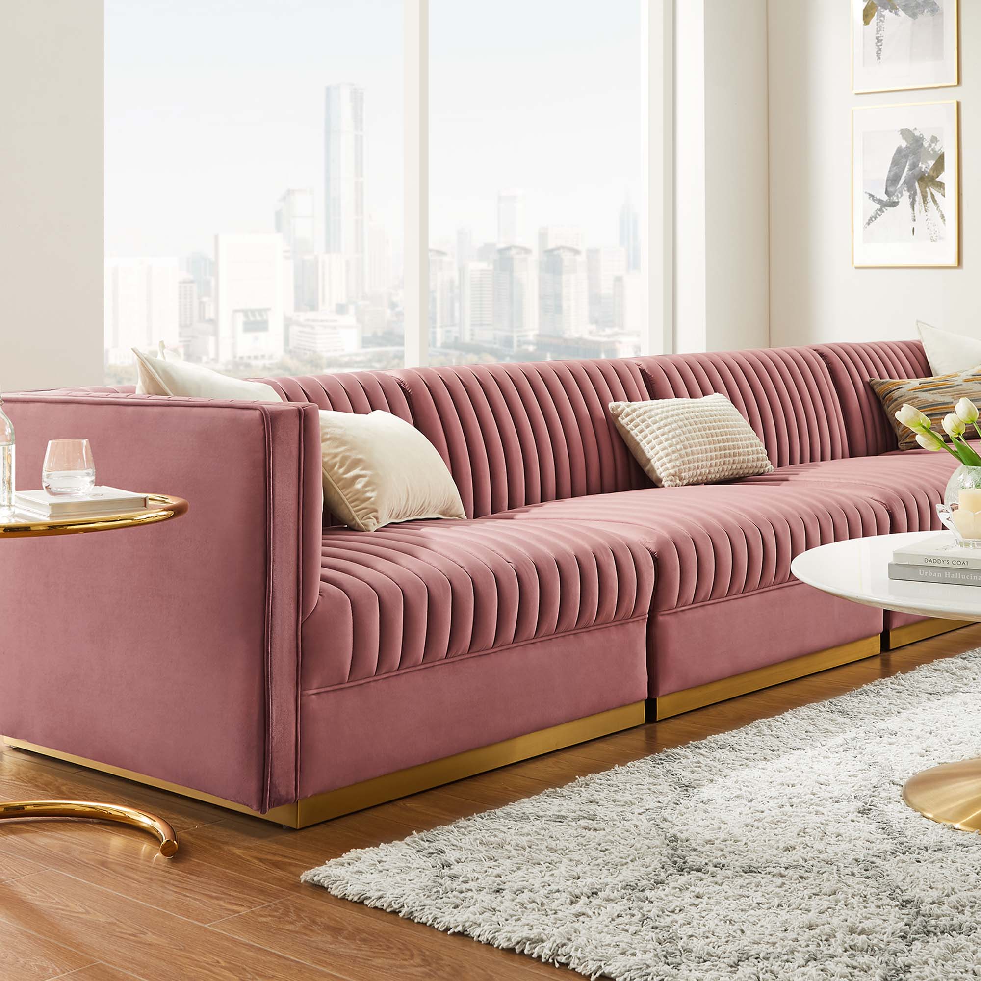 Modway Sanguine Channel Tufted Performance Velvet 4-Seat Modular Sectional Sofa