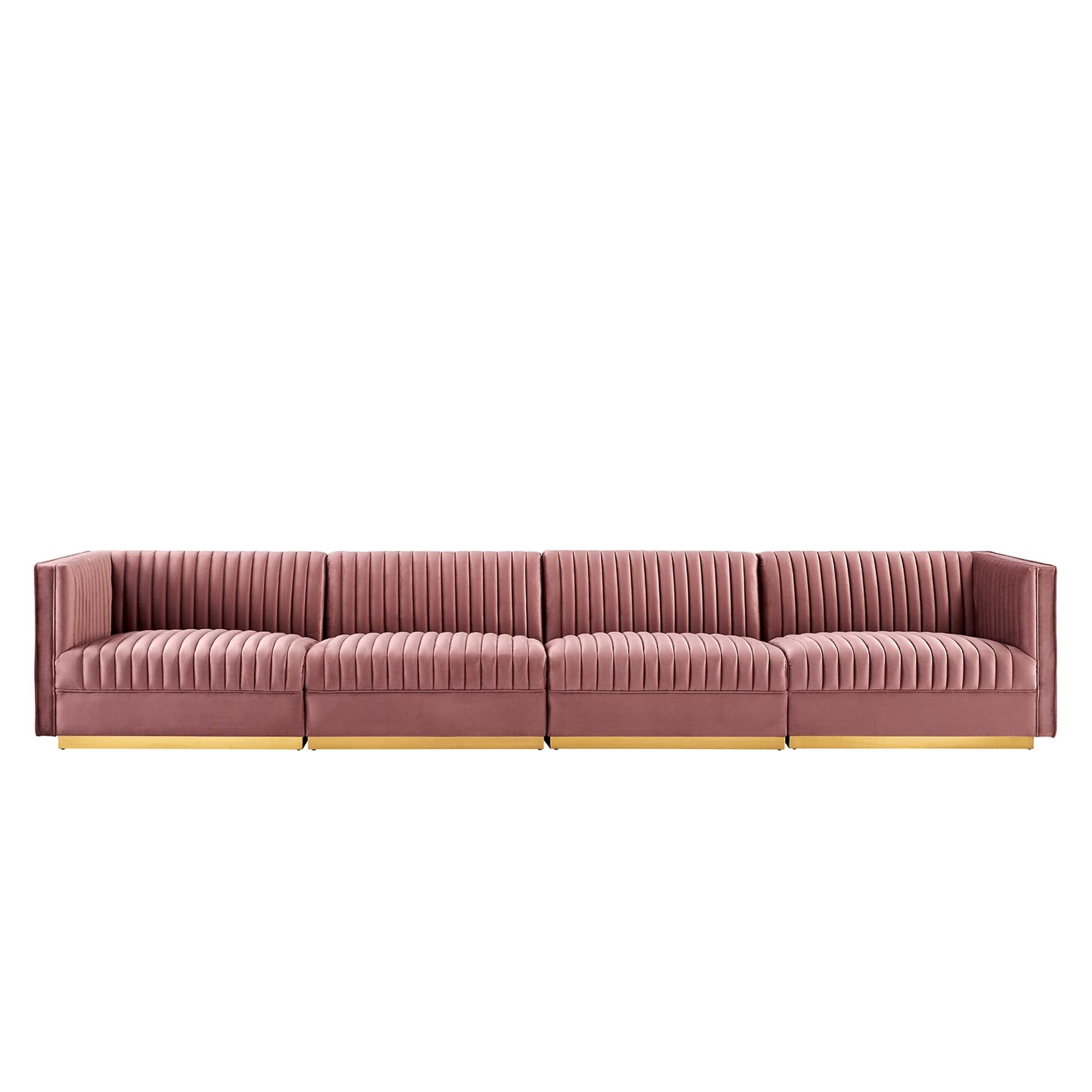 Modway Sanguine Channel Tufted Performance Velvet 4-Seat Modular Sectional Sofa