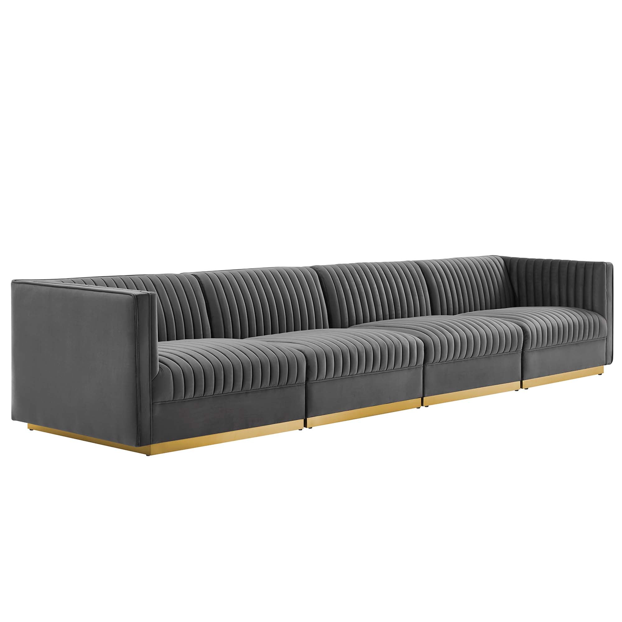 Modway Sanguine Channel Tufted Performance Velvet 4-Seat Modular Sectional Sofa