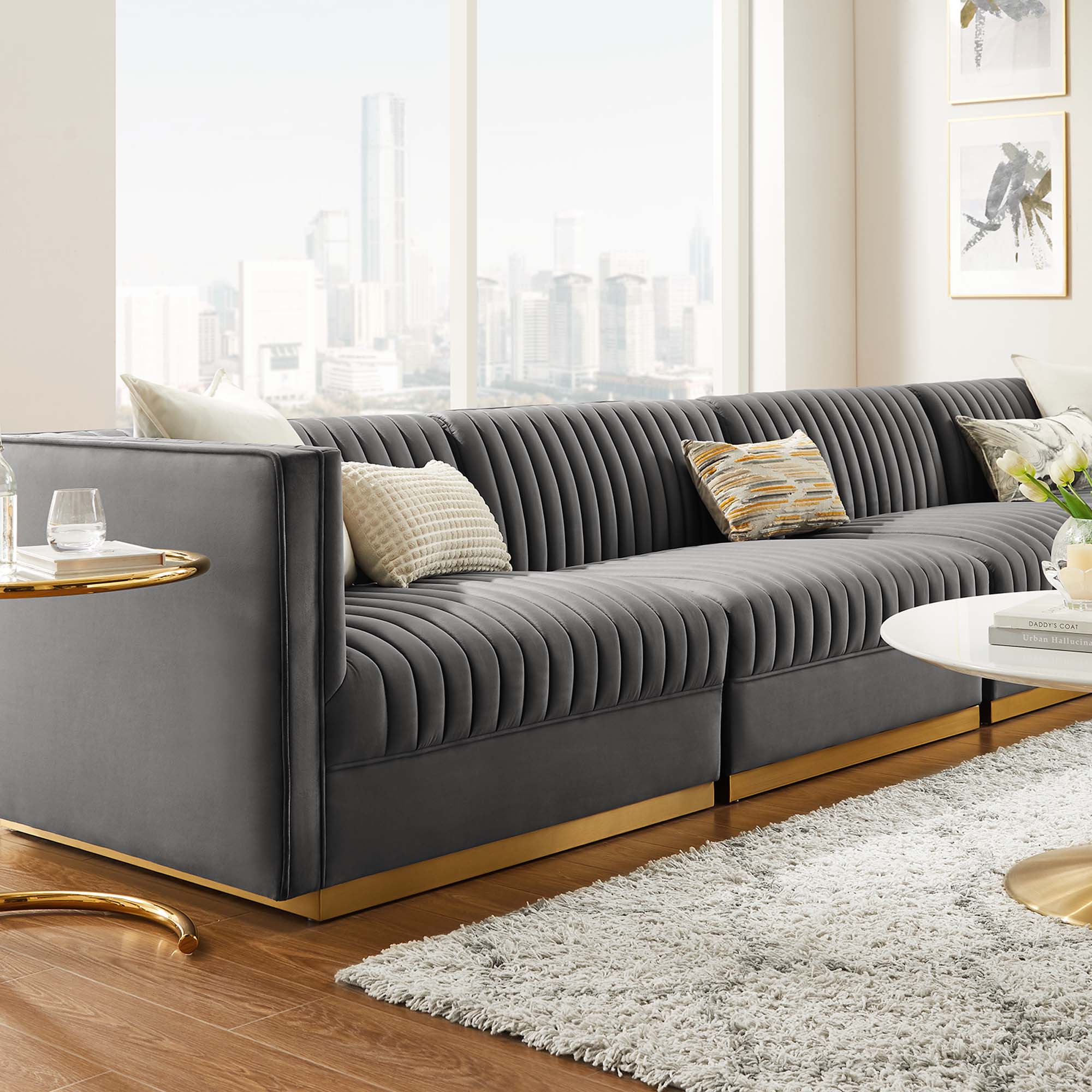Modway Sanguine Channel Tufted Performance Velvet 4-Seat Modular Sectional Sofa