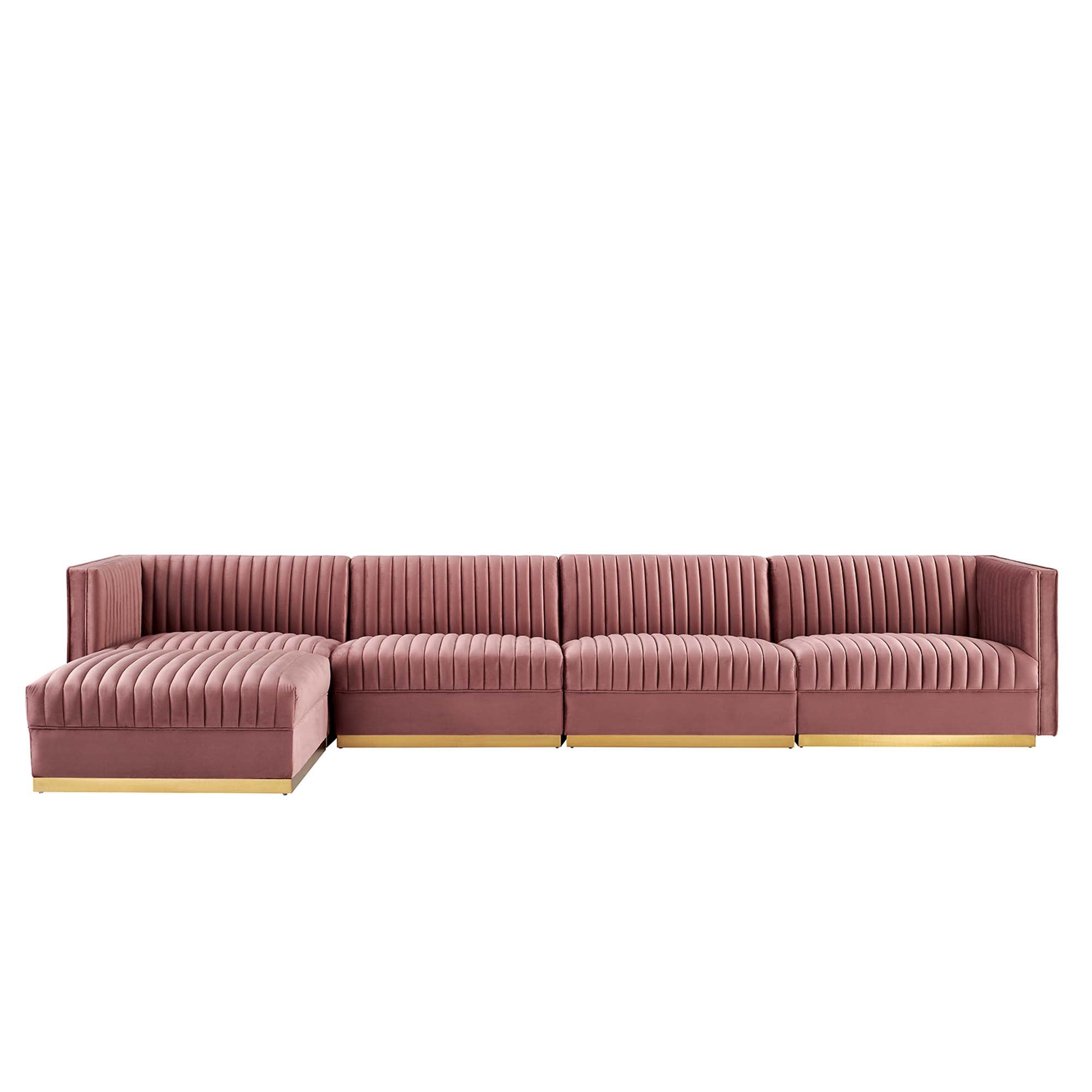 Modway Sanguine 5-Piece Channel Tufted Performance Velvet Modular Sectional Sofa