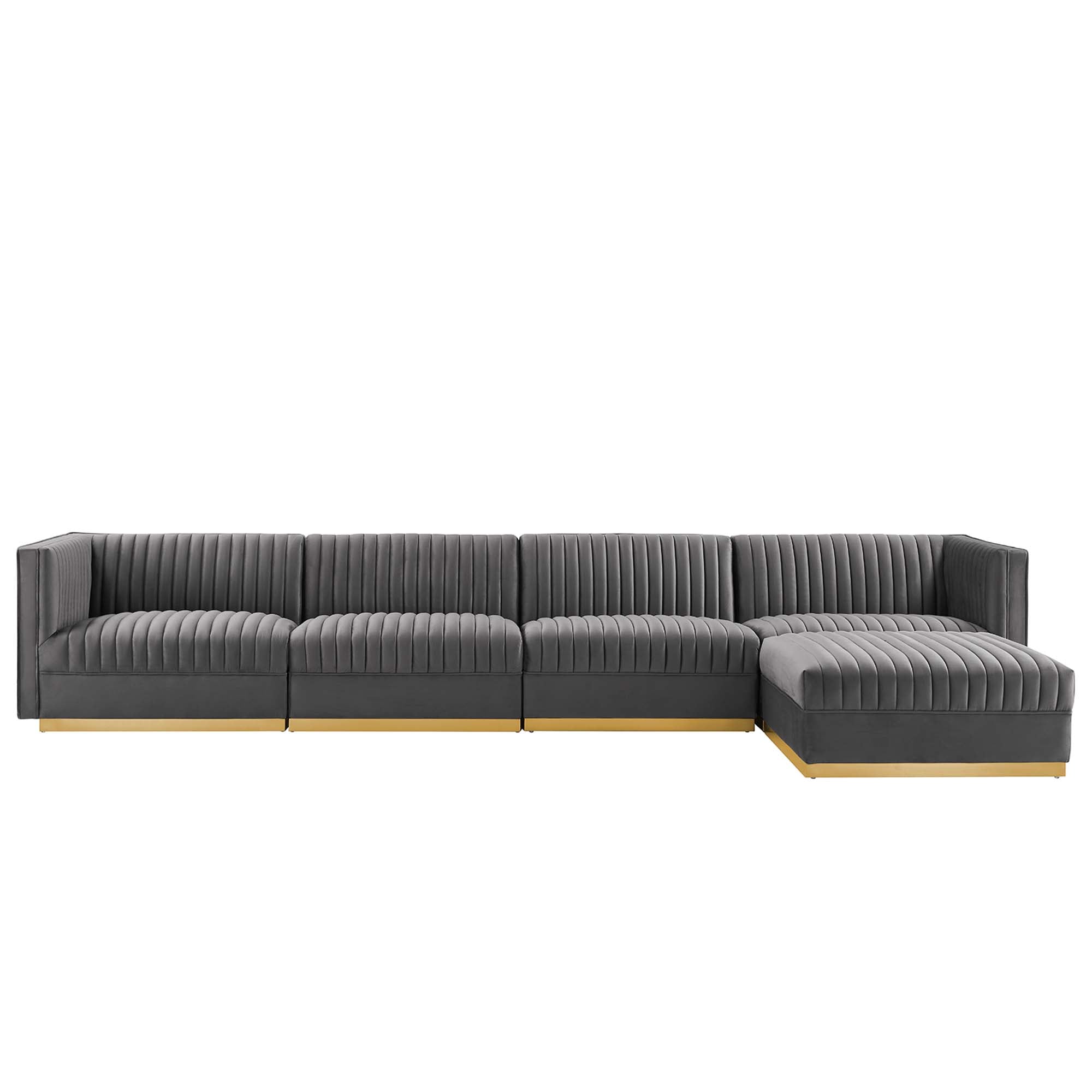 Modway Sanguine 5-Piece Channel Tufted Performance Velvet Modular Sectional Sofa
