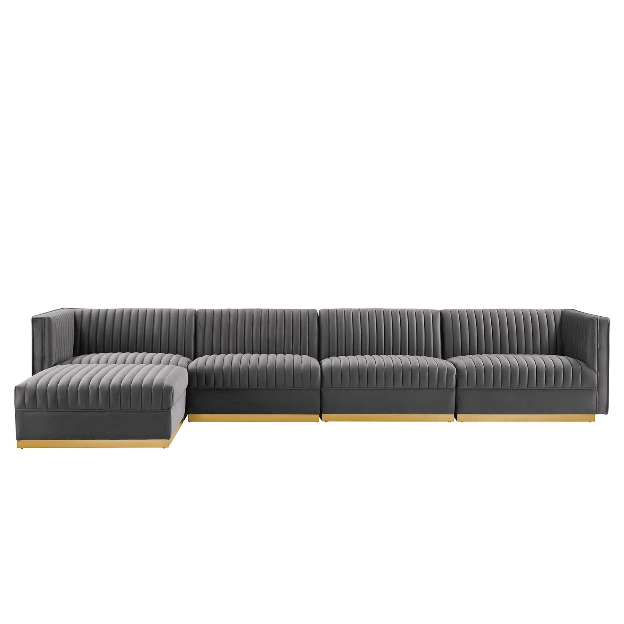 Modway Sanguine 5-Piece Channel Tufted Performance Velvet Modular Sectional Sofa