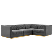 Modway Sanguine 4-Piece Channel Tufted Performance Velvet Right-Facing Modular Sectional Sofa