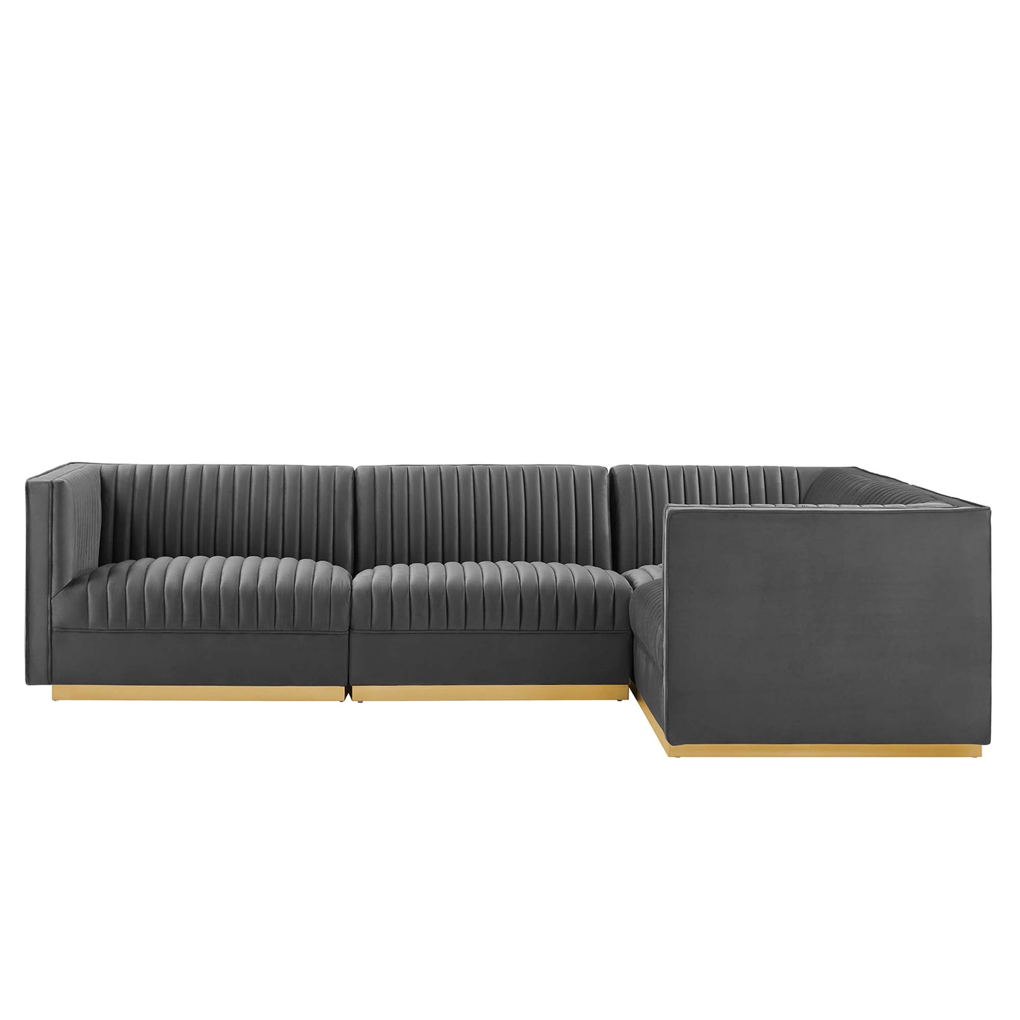 Modway Sanguine 4-Piece Channel Tufted Performance Velvet Right-Facing Modular Sectional Sofa