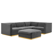 Modway Sanguine 5-Piece Channel Tufted Performance Velvet Right-Facing Modular Sectional Sofa